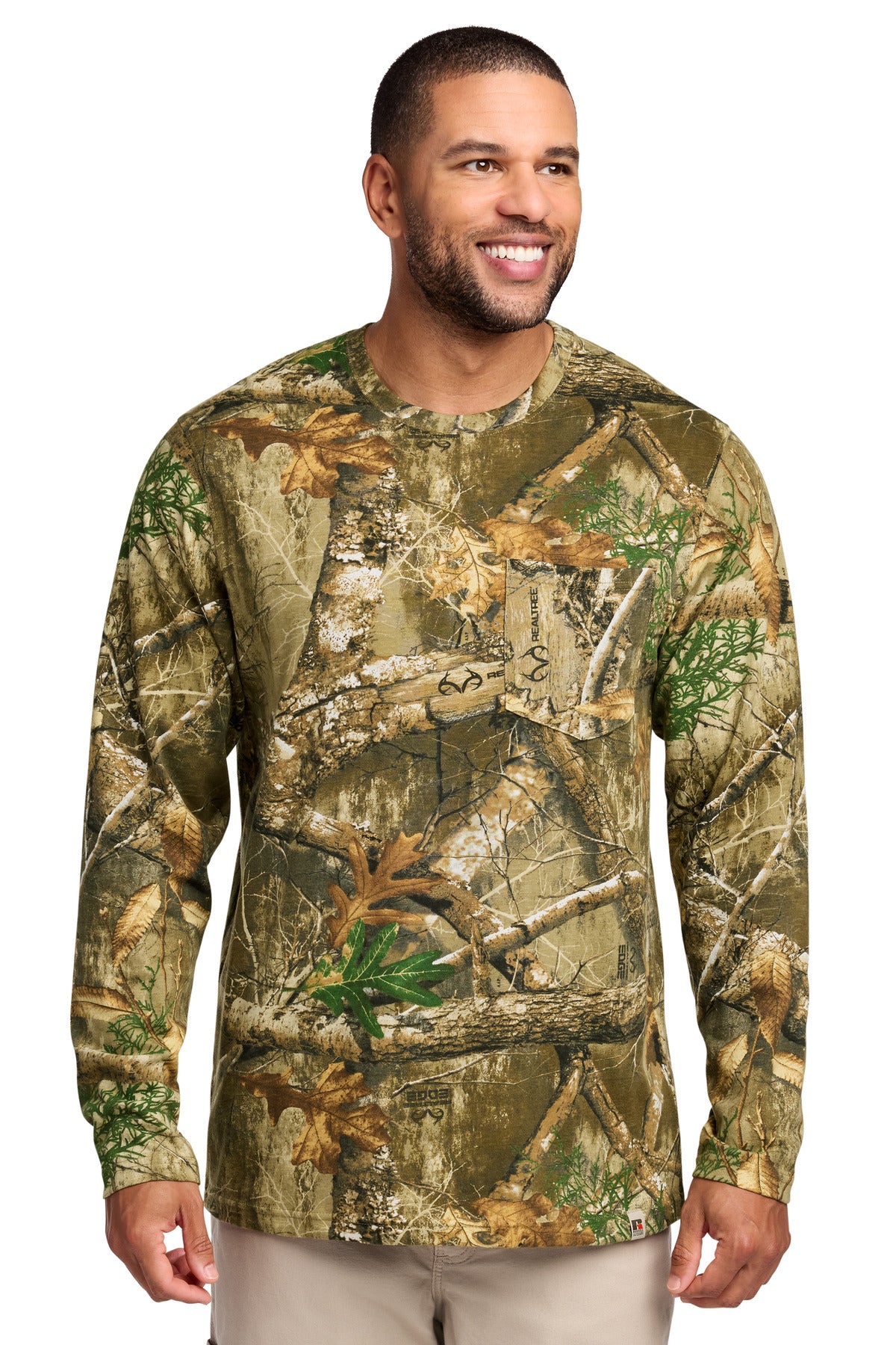 Russell Outdoors Realtree Long Sleeve Pocket Tee RU100LSP in Realtree Edge