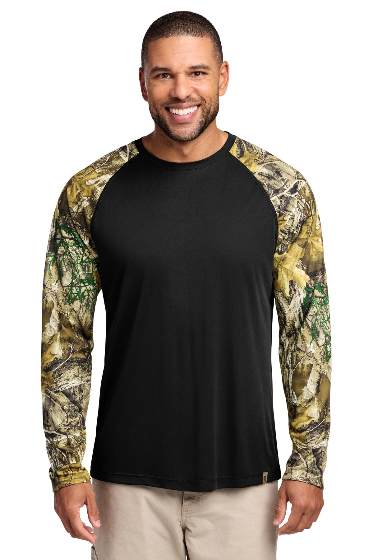 Russell Outdoors Realtree Colorblock Performance Long Sleeve Tee RU151LS in Black/ Realtree Edge