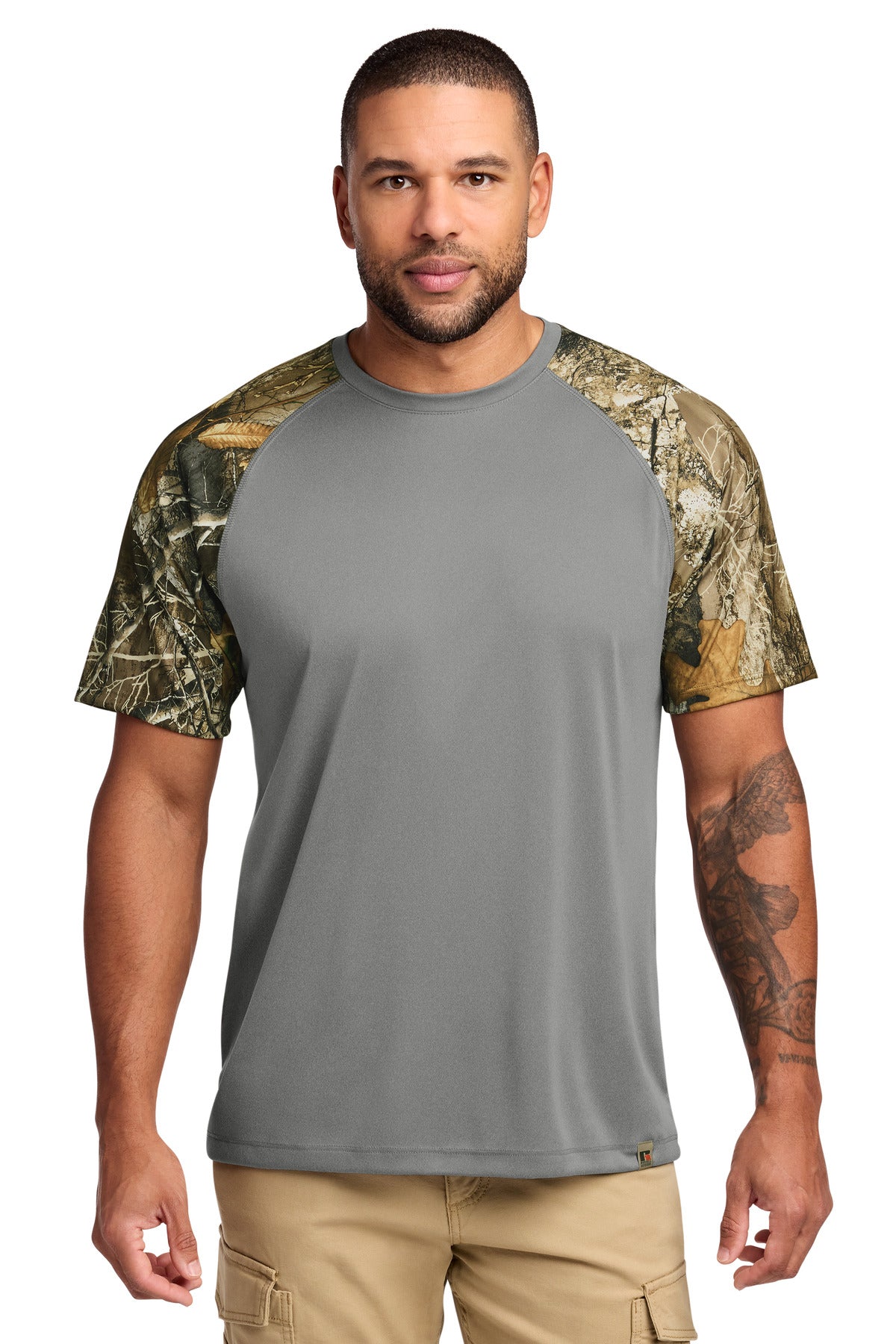 Russell Outdoors Realtree Colorblock Performance Tee RU151 in Grey Concrete Heather/ Realtree Edge