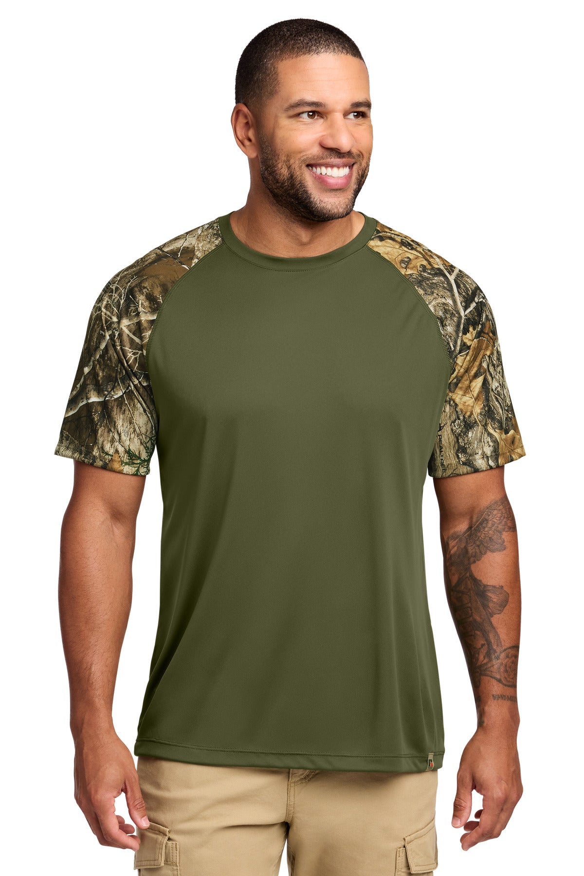 Russell Outdoors Realtree Colorblock Performance Tee RU151 in Olive Drab Green/ Realtree Edge