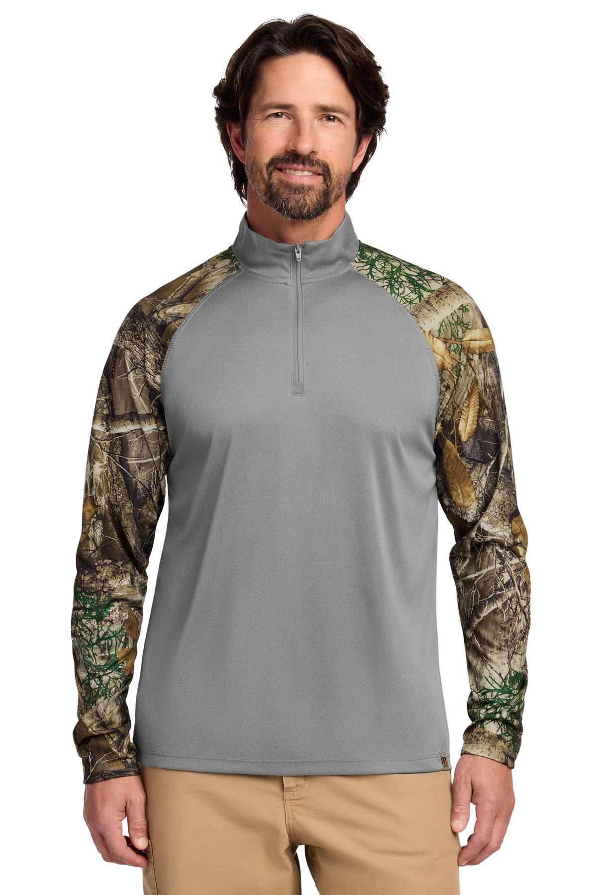 Russell Outdoors Realtree Colorblock Performance 1/4-Zip RU152 in Grey Concrete Heather/ Realtree Edge