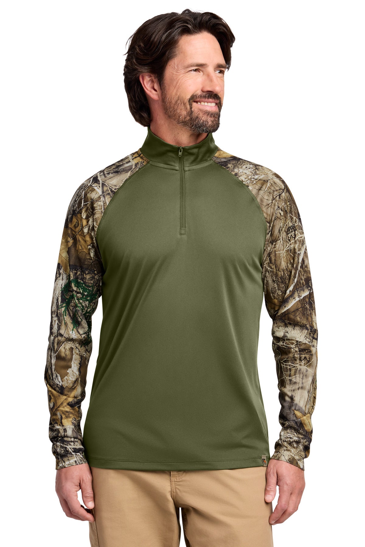 Russell Outdoors Realtree Colorblock Performance 1/4-Zip RU152 in Olive Drab Green/ Realtree Edge