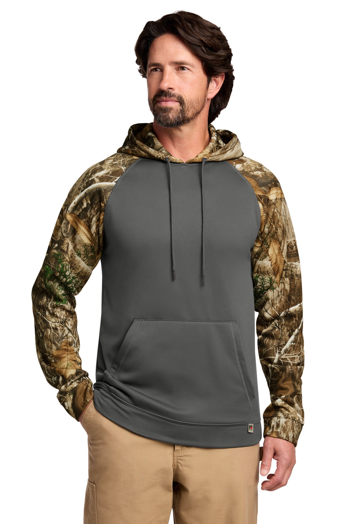 Russell Outdoors Realtree Performance Colorblock Pullover Hoodie RU451 in Magnet/ Realtree Edge