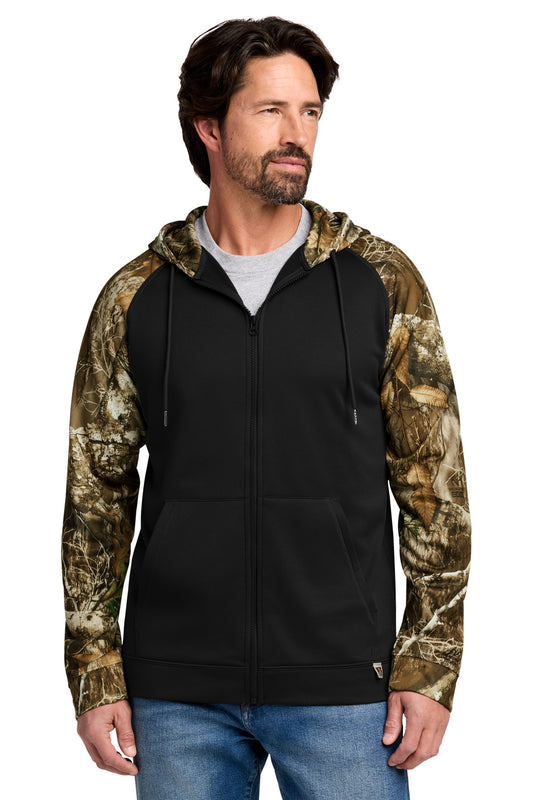Russell Outdoors Realtree Performance Colorblock Full-Zip Hoodie RU452 in Black/ Realtree Edge