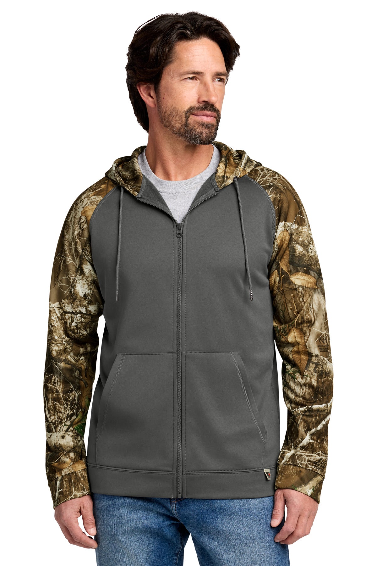 Russell Outdoors Realtree Performance Colorblock Full-Zip Hoodie RU452 in Magnet/ Realtree Edge