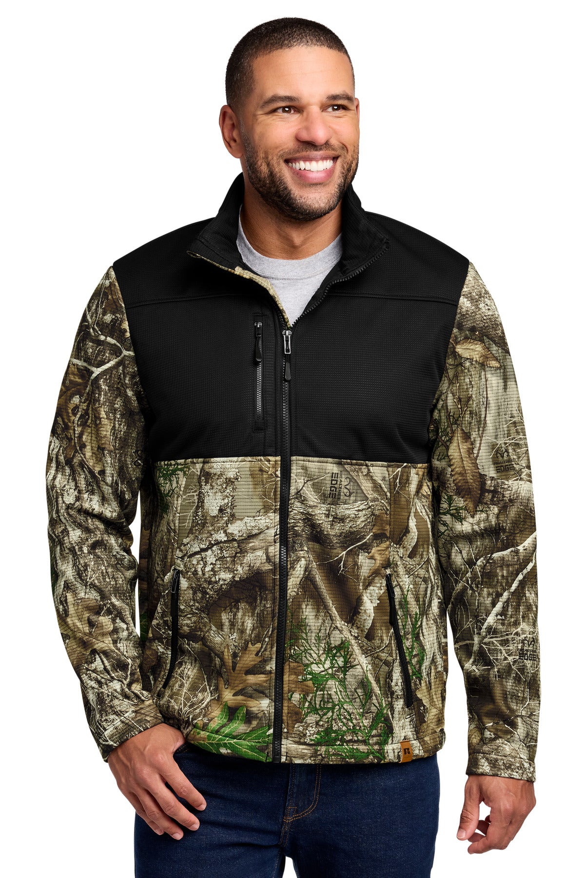 Russell Outdoors Realtree Atlas Colorblock Soft Shell RU601 in Deep Black/ Realtree Edge