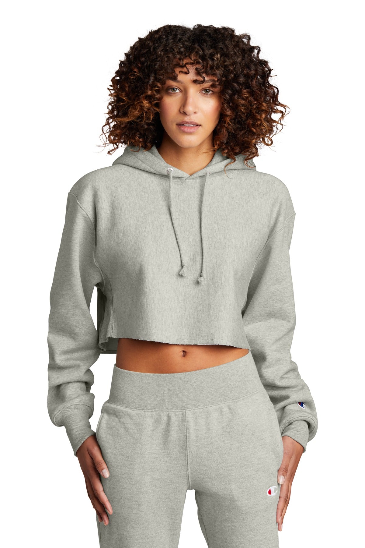 Champion   Women's Reverse Weave   Cropped Cut-Off Hooded Sweatshirt RW01W in Oxford Grey