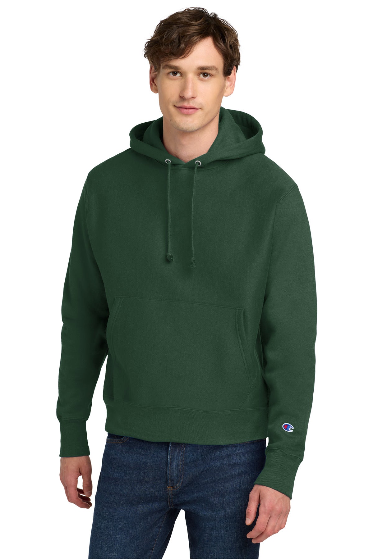 Champion   Reverse Weave   Hooded Sweatshirt S101 in Dark Green