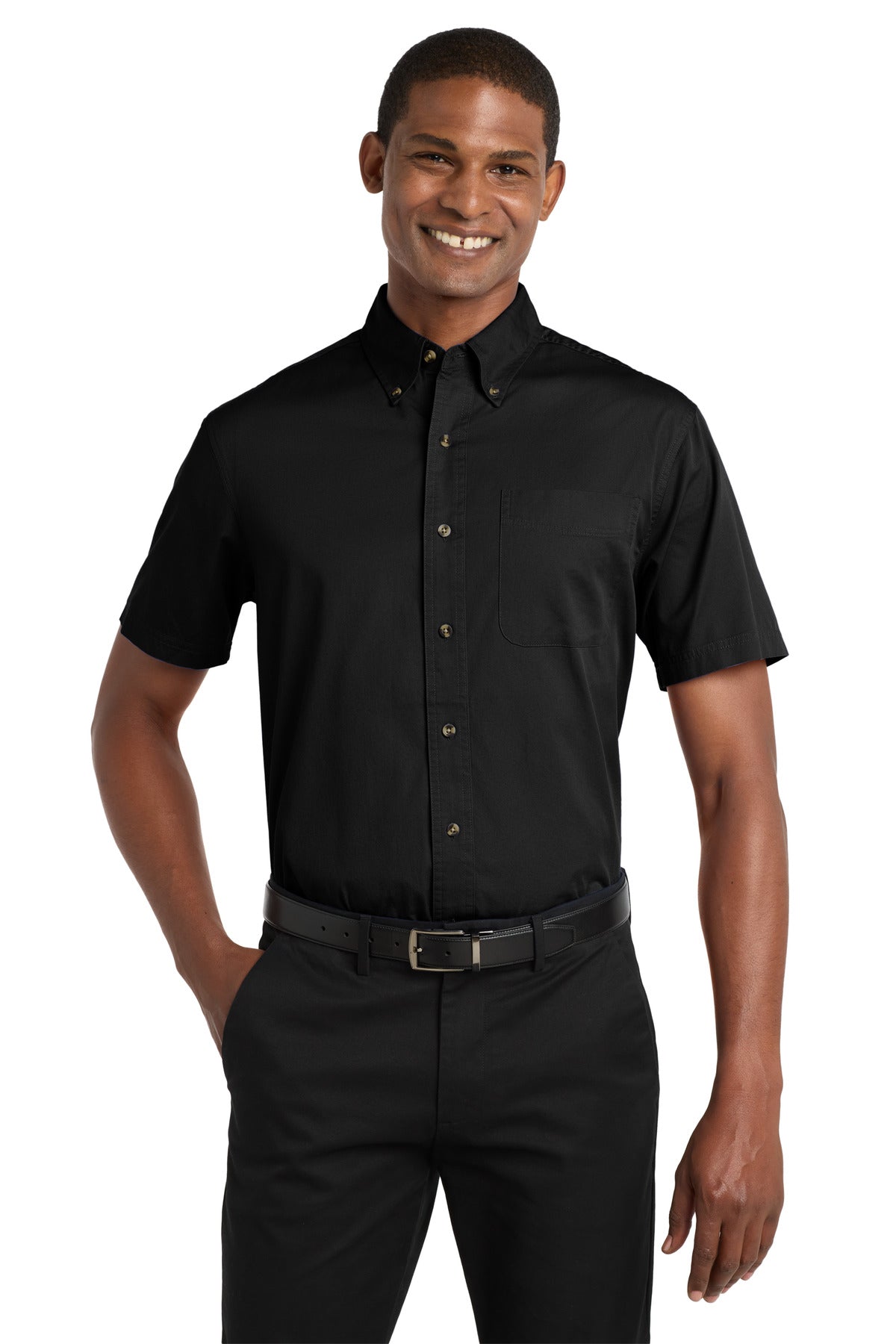 Port Authority Short Sleeve Twill Shirt. S500T in Black