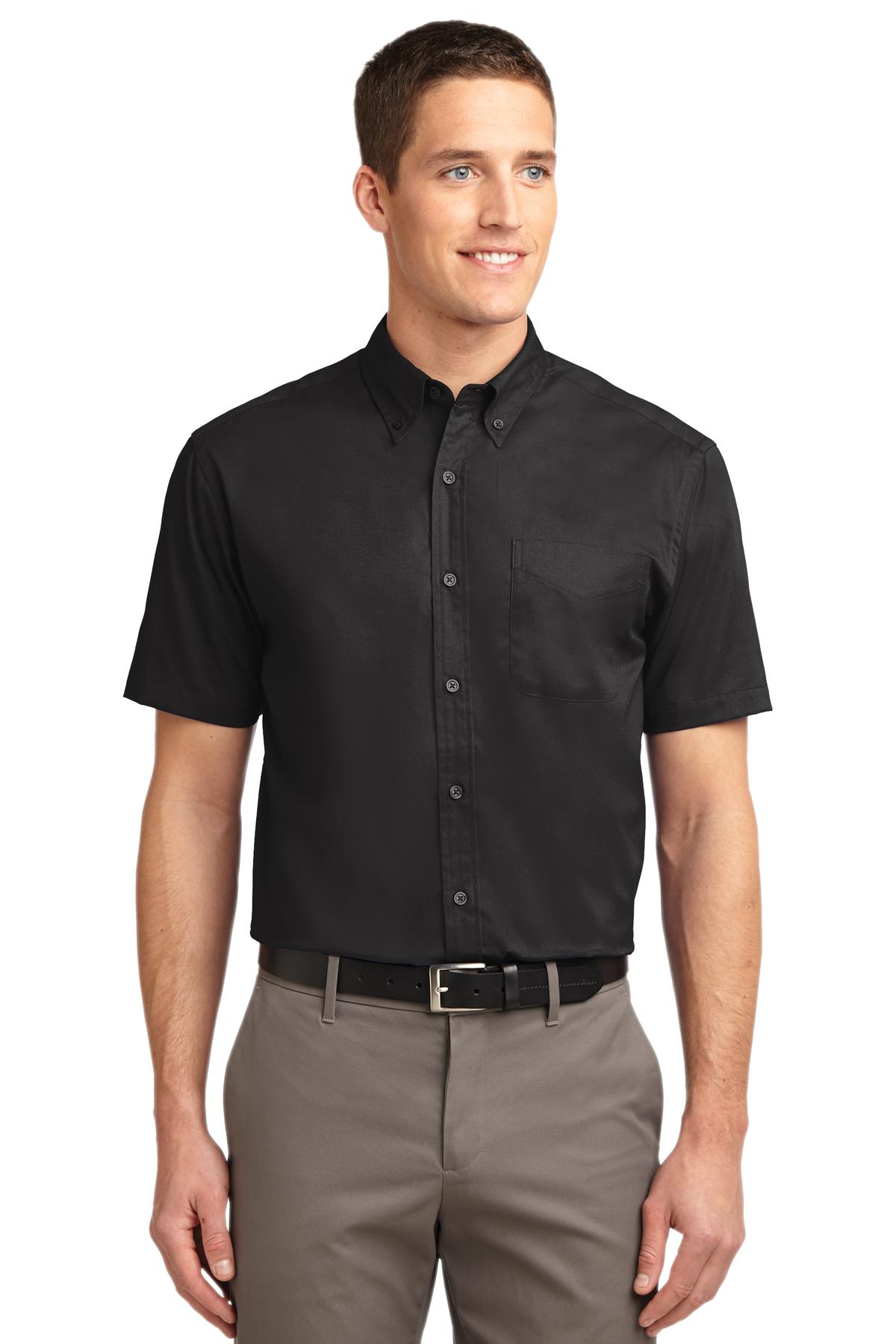 Port Authority Short Sleeve Easy Care Shirt.  S508 in Black/ Light Stone