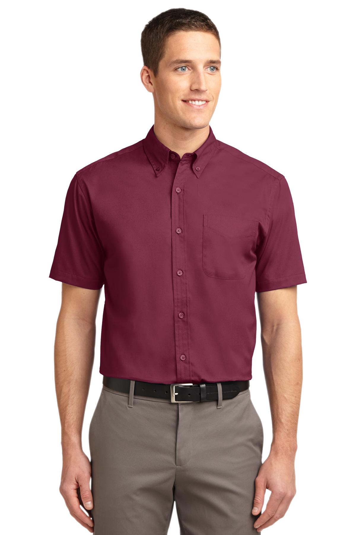 Port Authority Short Sleeve Easy Care Shirt.  S508 in Burgundy/ Light Stone