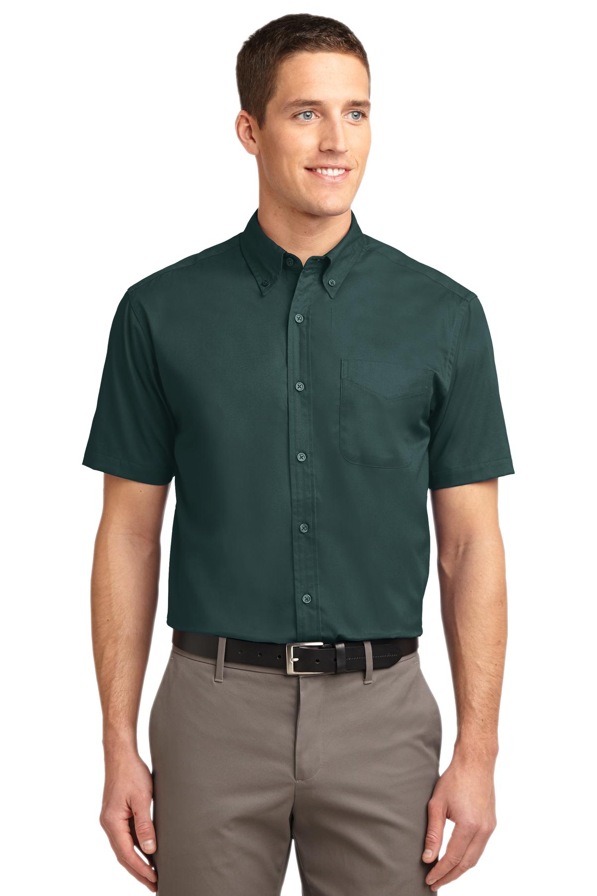 Port Authority Short Sleeve Easy Care Shirt.  S508 in Dark Green/ Navy
