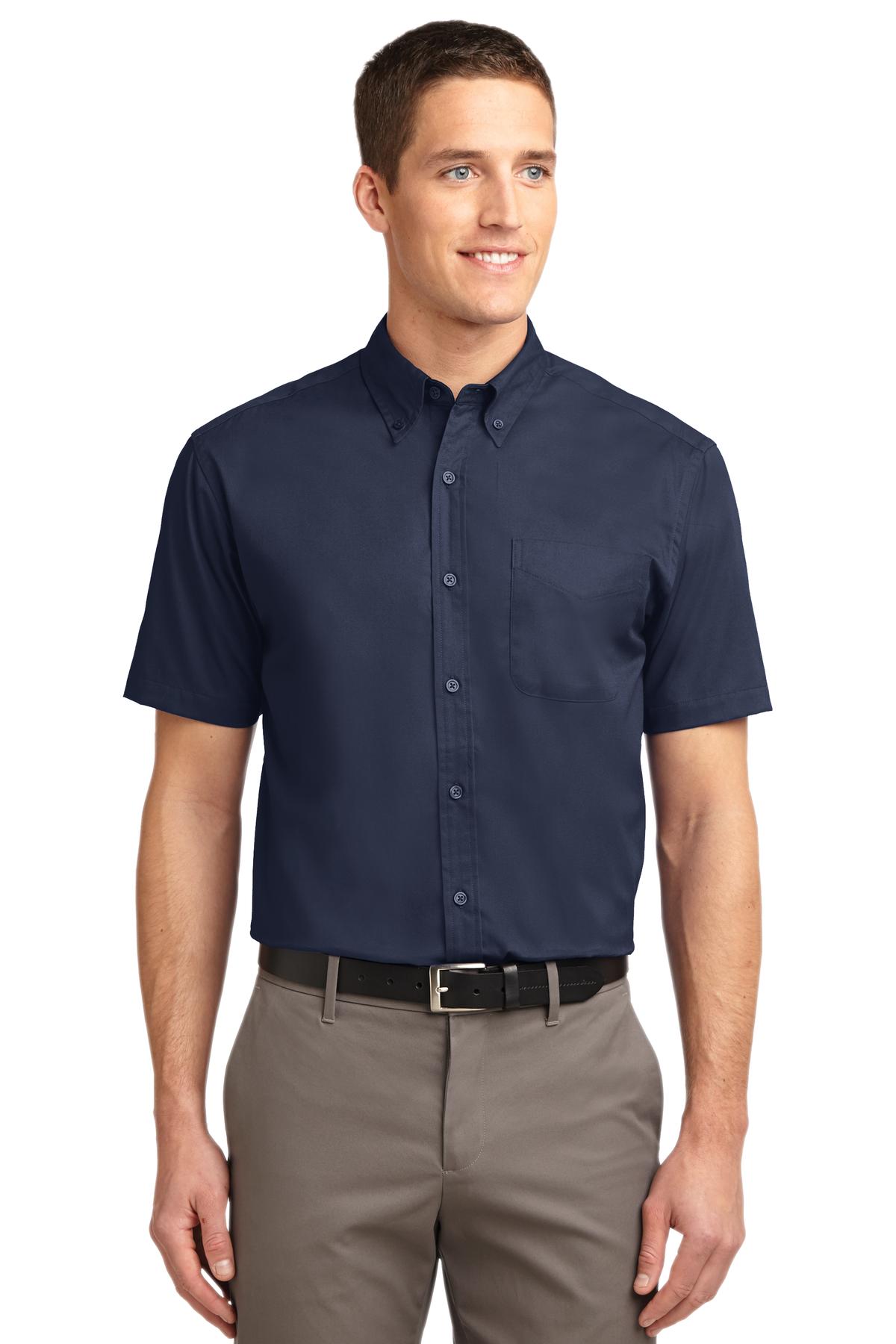 Port Authority Short Sleeve Easy Care Shirt.  S508 in Navy/ Light Stone