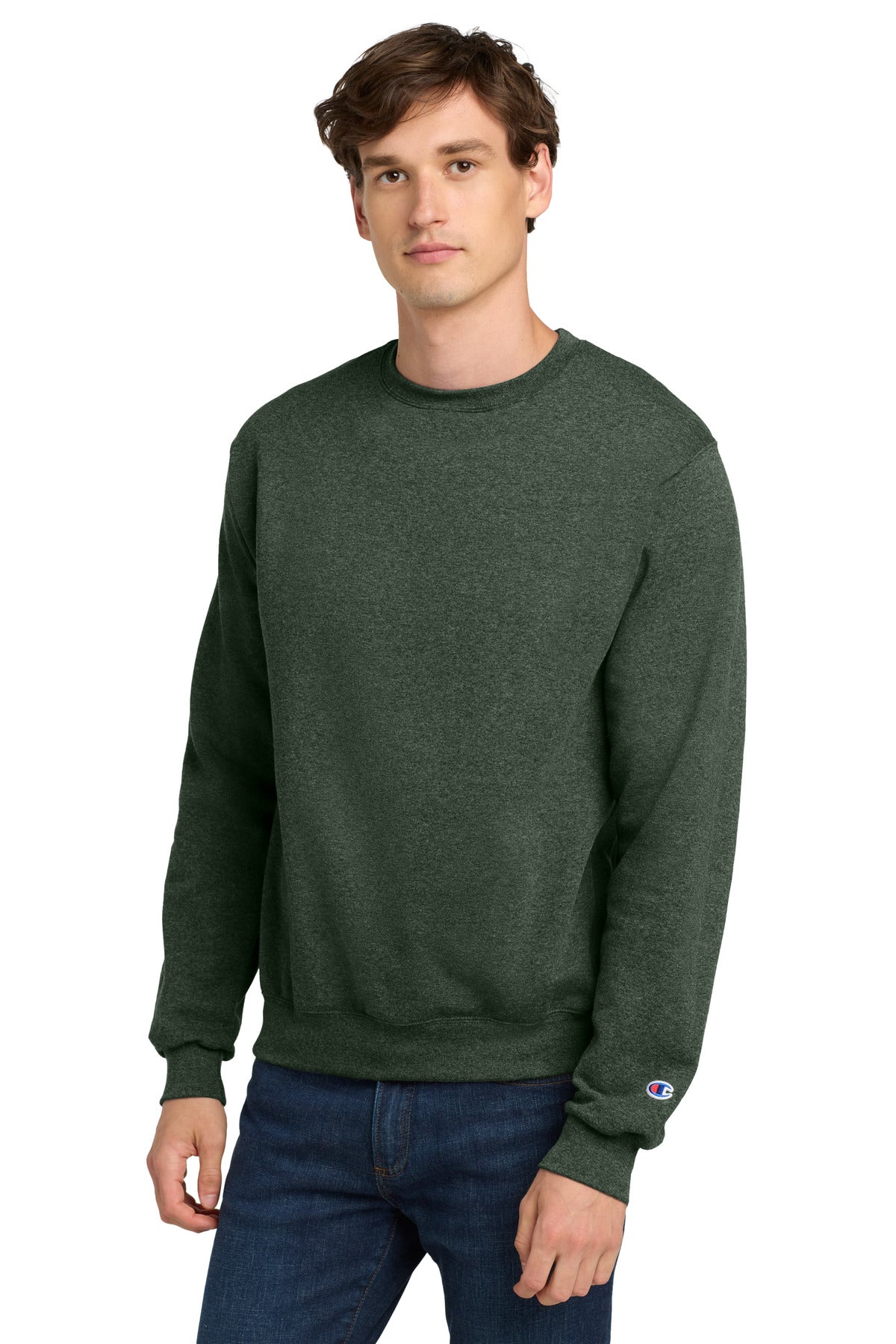 Champion  Powerblend Crewneck Sweatshirt. S6000 in Dark Green Heather