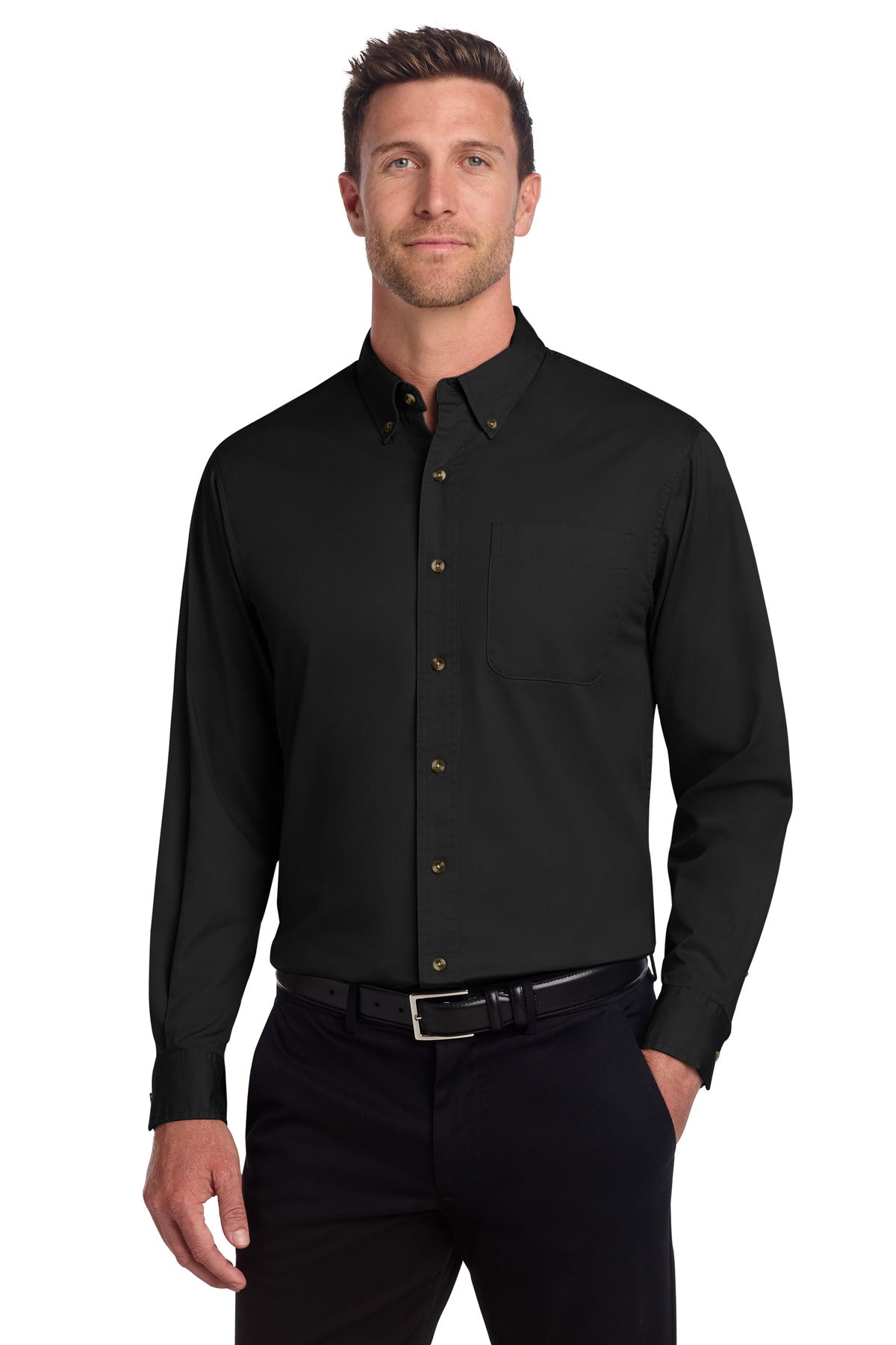 Port Authority Long Sleeve Twill Shirt.  S600T in Black