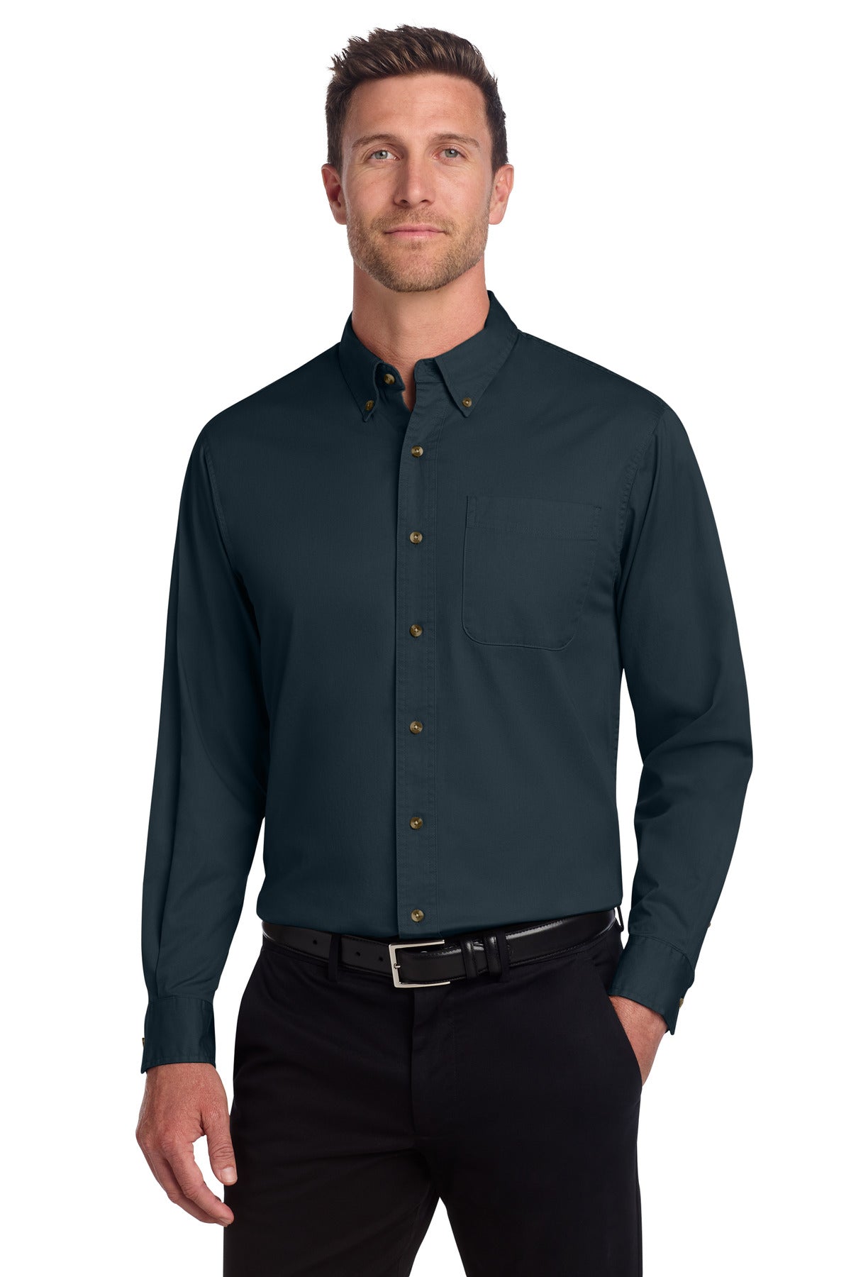 Port Authority Long Sleeve Twill Shirt.  S600T in Classic Navy
