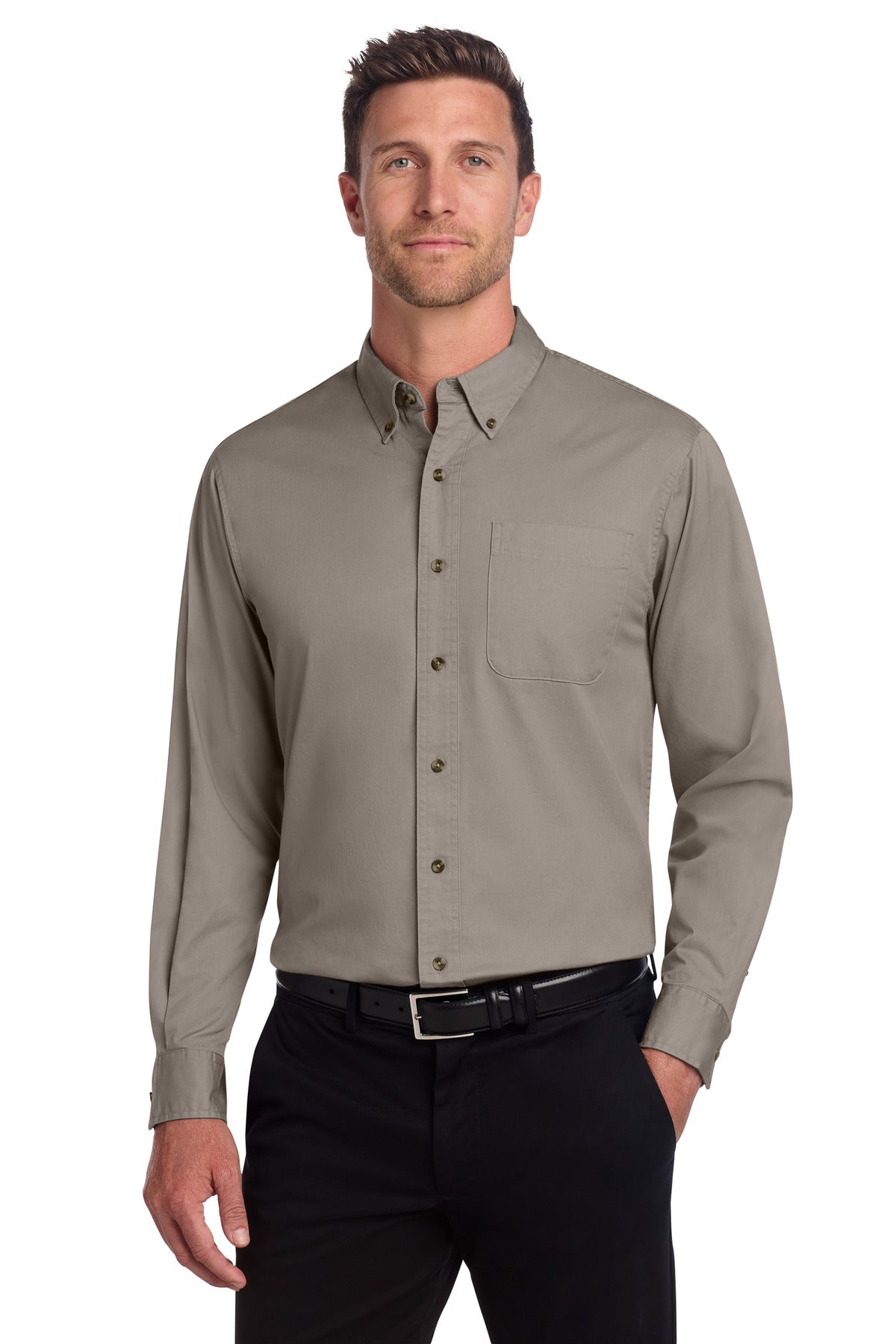 Port Authority Long Sleeve Twill Shirt.  S600T in Khaki