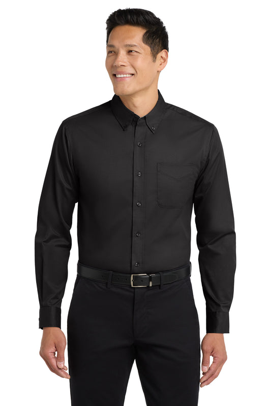 Port Authority Extended Size Long Sleeve Easy Care Shirt S608ES in Black/ Light Stone