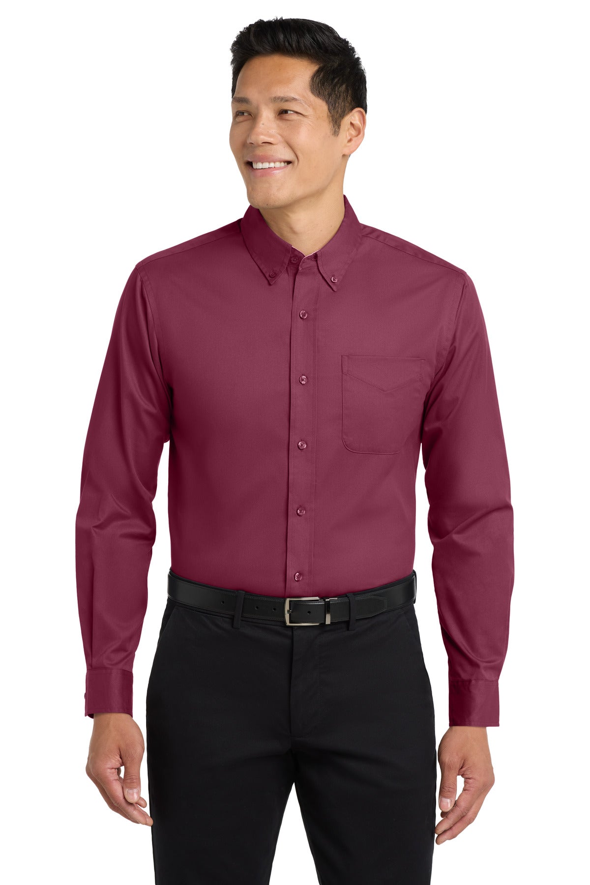 Port Authority Extended Size Long Sleeve Easy Care Shirt S608ES in Burgundy/ Light Stone