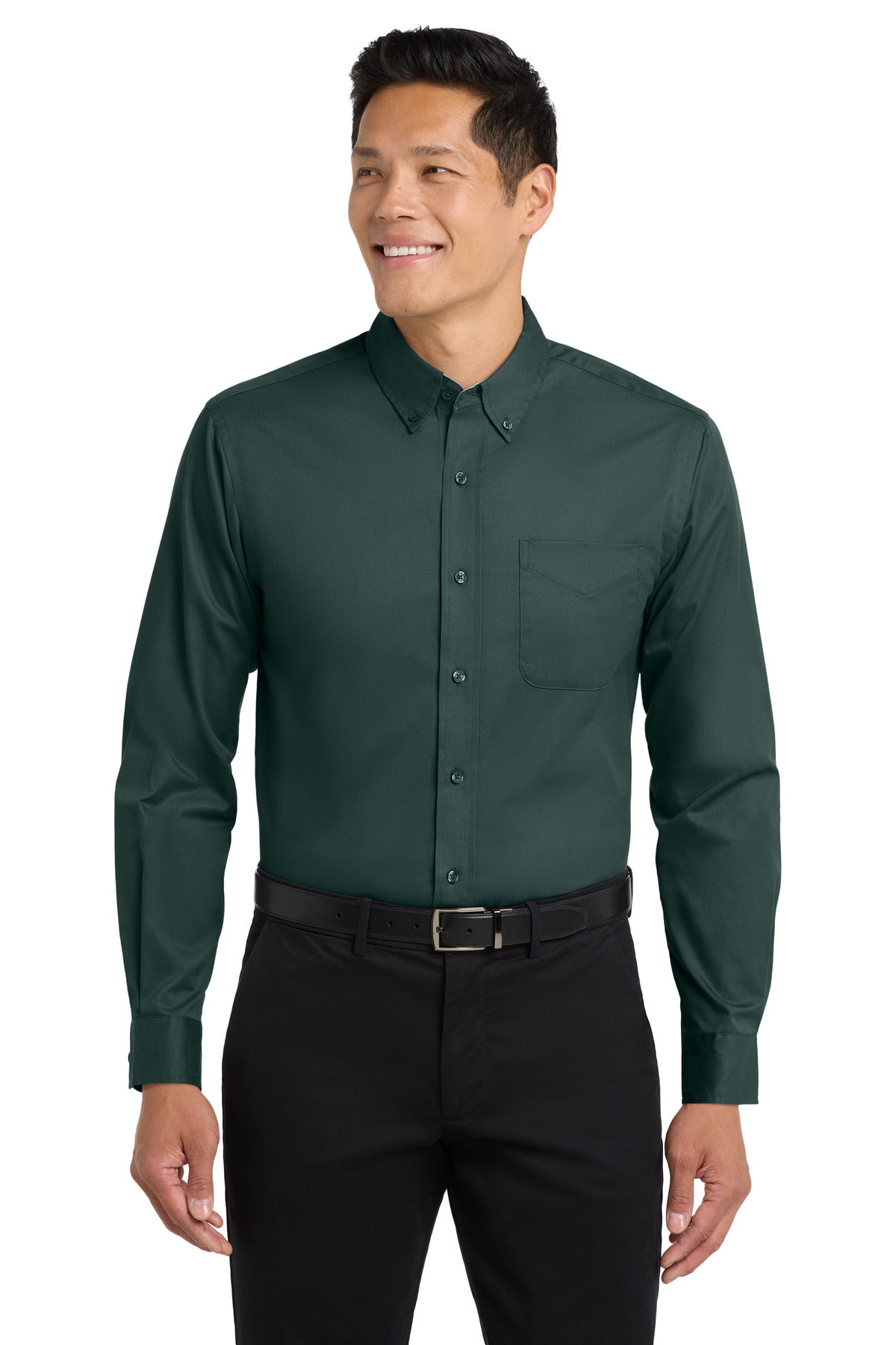 Port Authority Extended Size Long Sleeve Easy Care Shirt S608ES in Dark Green/ Navy