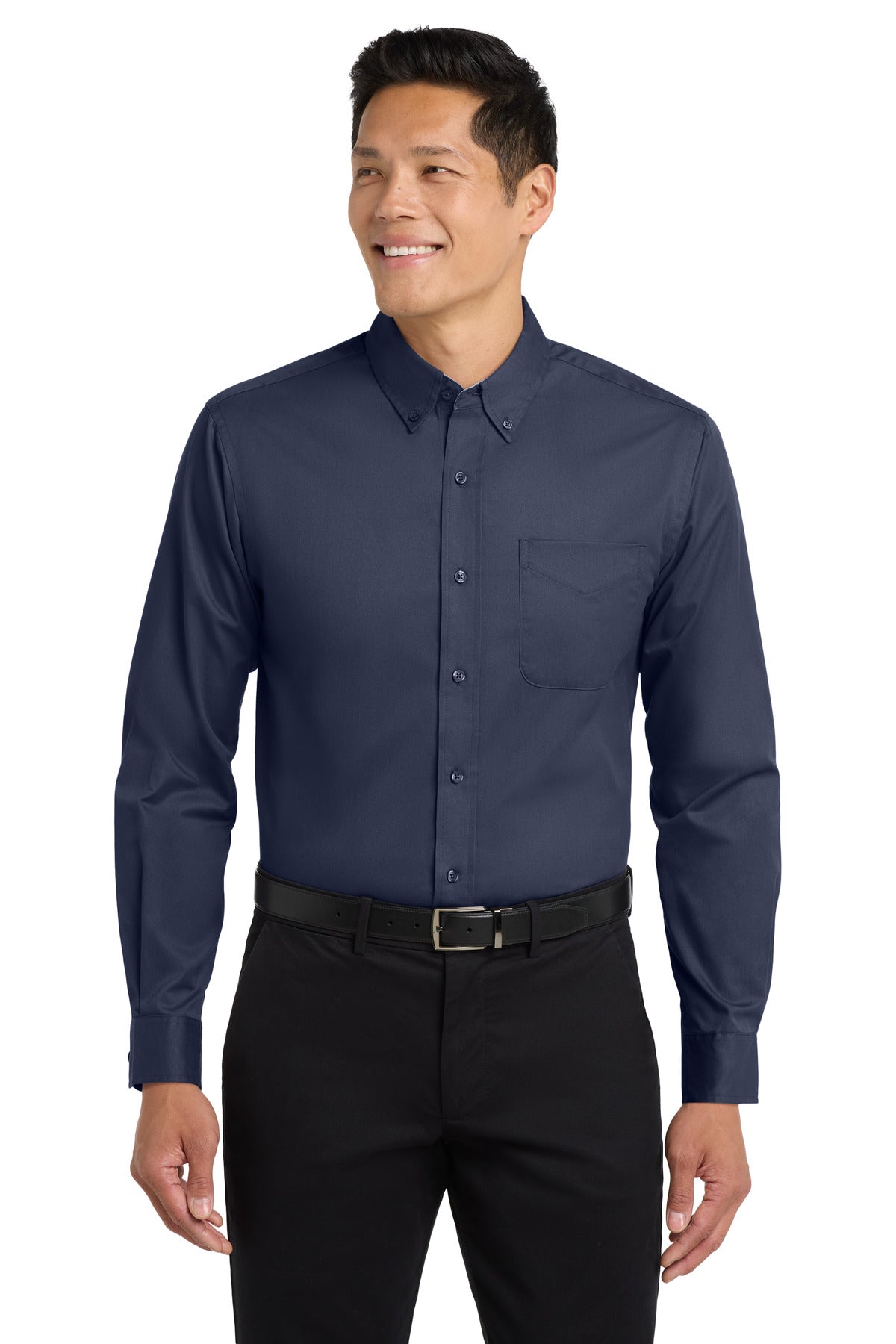 Port Authority Extended Size Long Sleeve Easy Care Shirt S608ES in Navy/ Light Stone