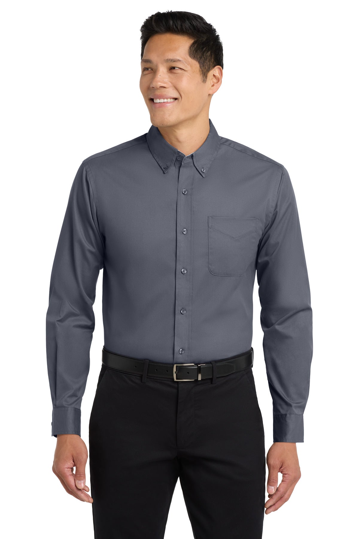 Port Authority Extended Size Long Sleeve Easy Care Shirt S608ES in Steel Grey/ Light Stone