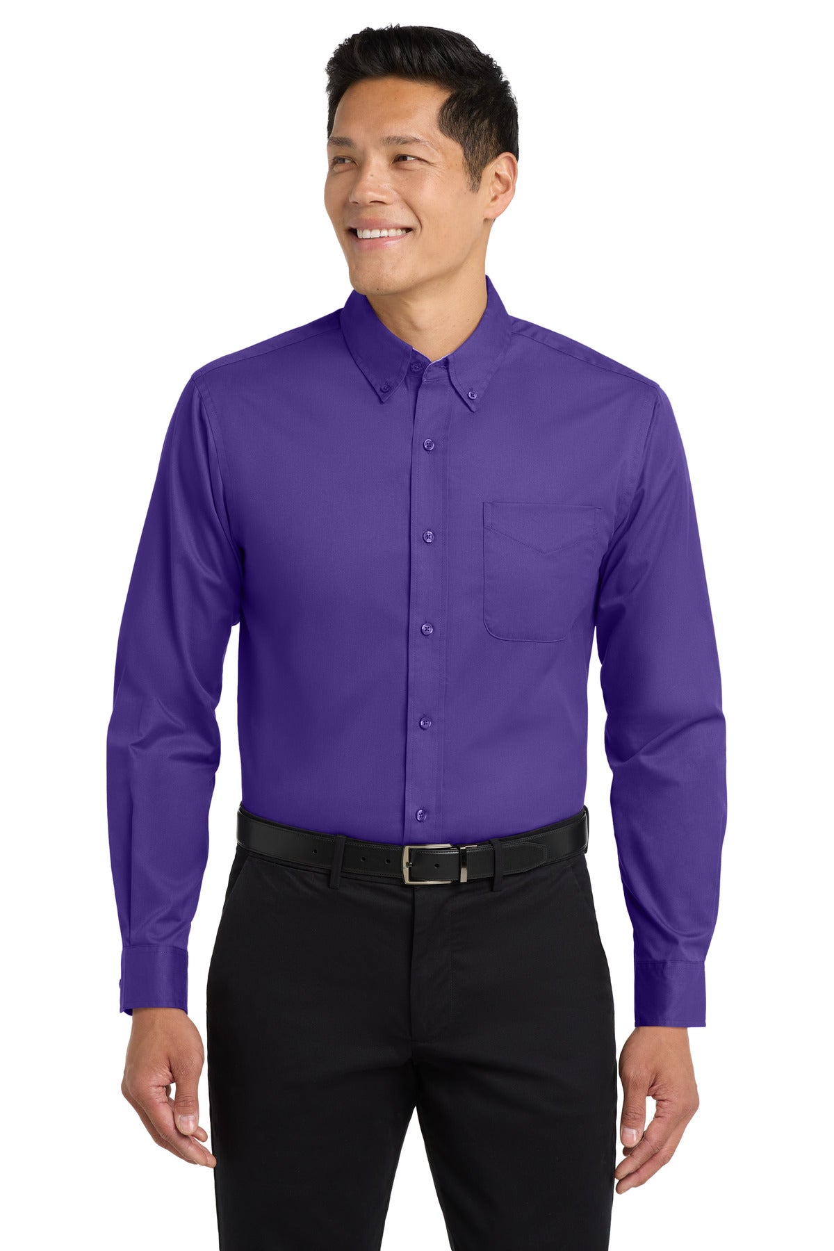 Port Authority Long Sleeve Easy Care Shirt S608 in Purple/ Light Stone