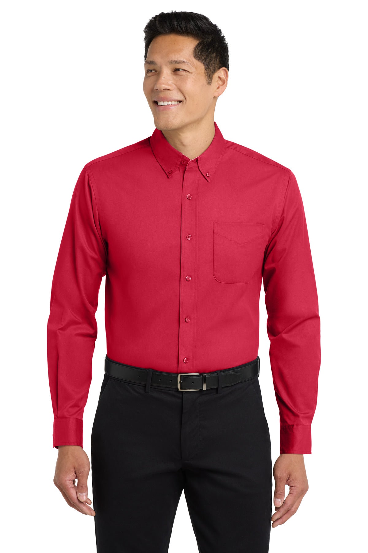 Port Authority Long Sleeve Easy Care Shirt S608 in Red/ Light Stone