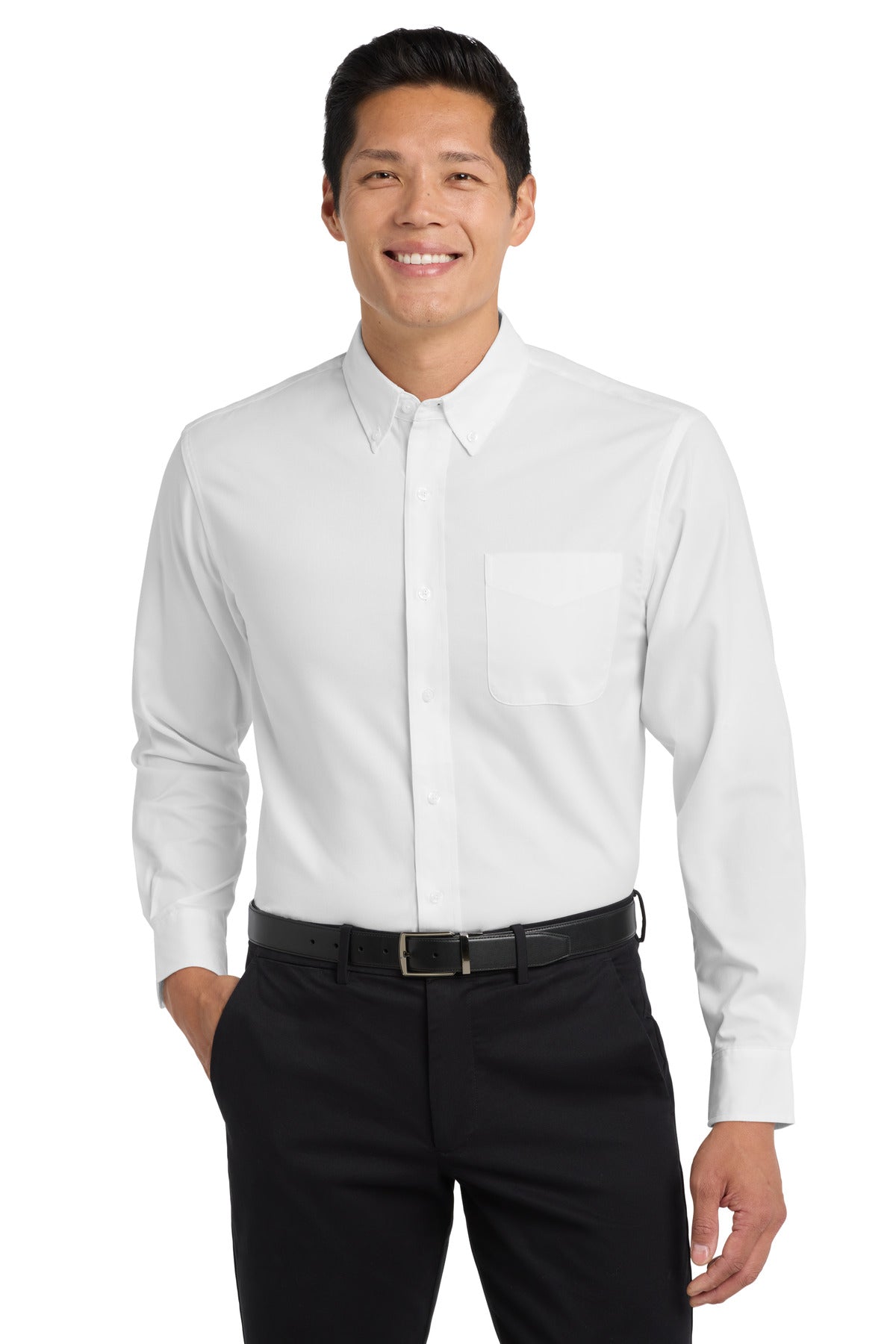 Port Authority Long Sleeve Easy Care Shirt S608 in White/ Light Stone