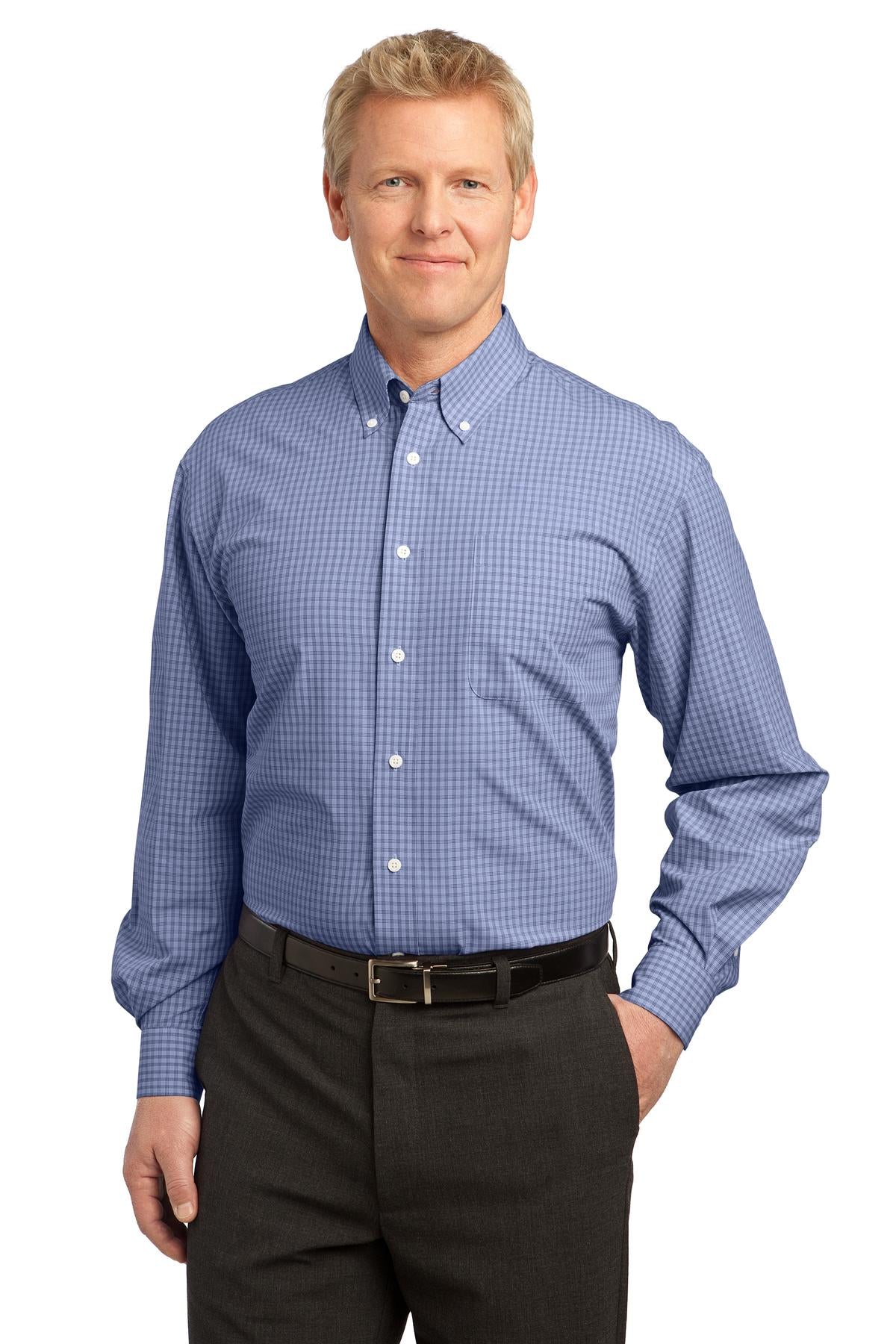 Port Authority Plaid Pattern Easy Care Shirt. S639 in Navy