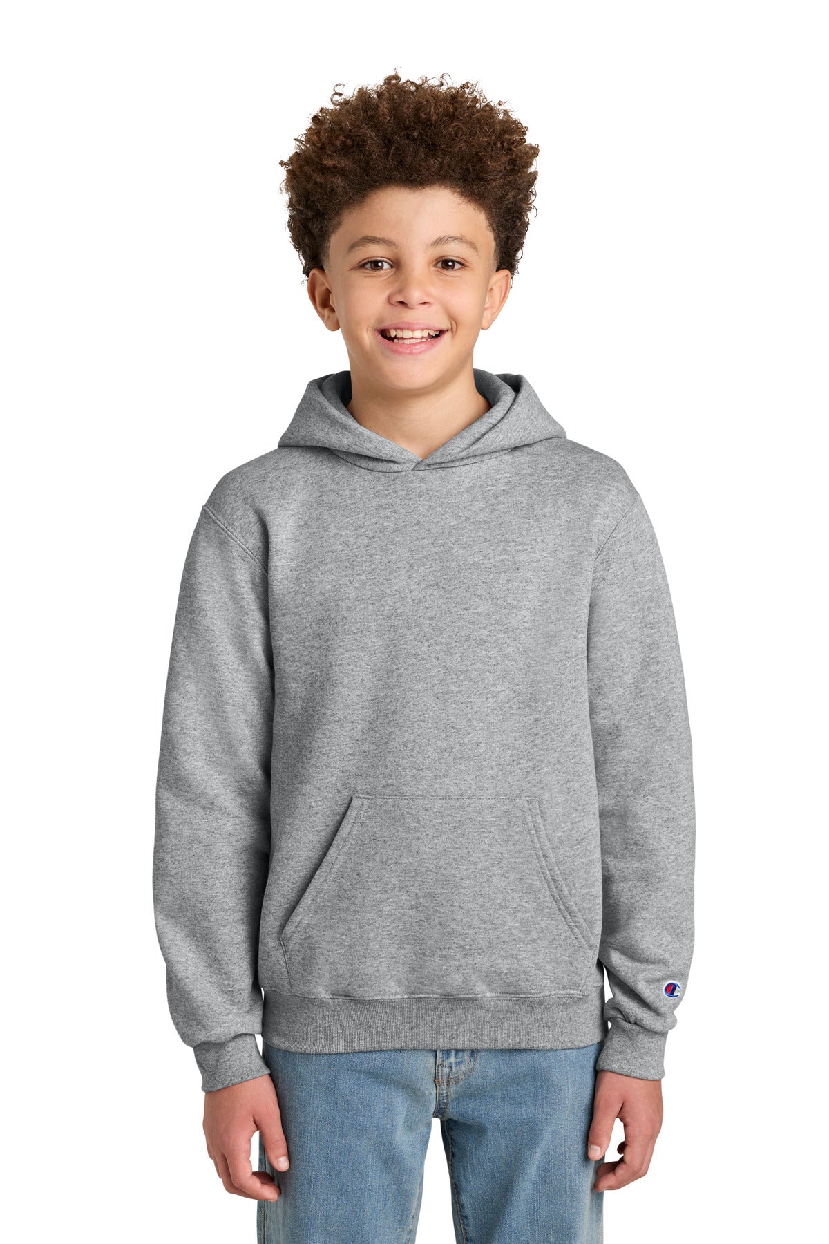 Champion Youth Powerblend Hooded Sweatshirt S790 in Light Steel