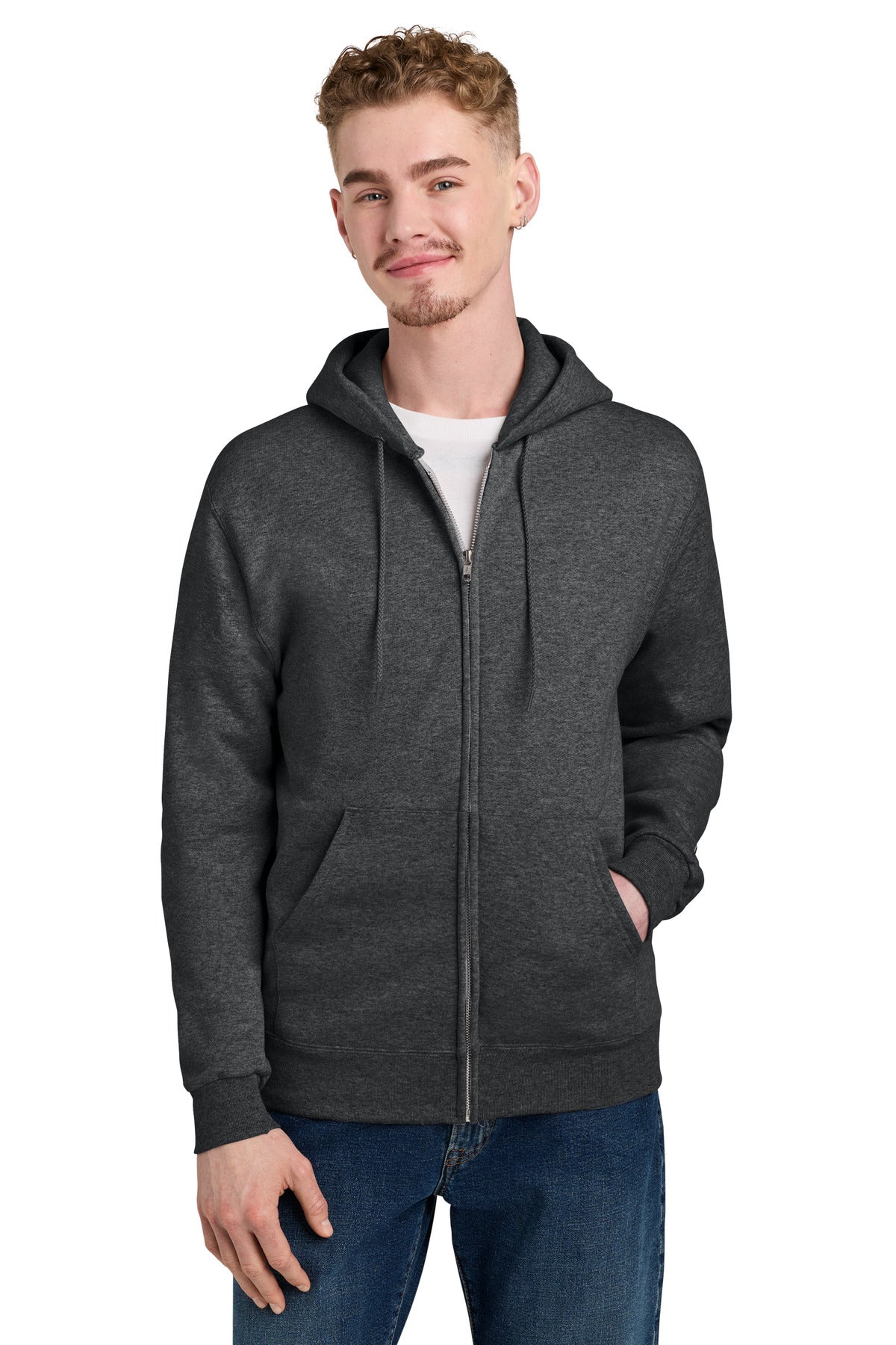 Champion Powerblend Full-Zip Hoodie. S800 in Charcoal Heather