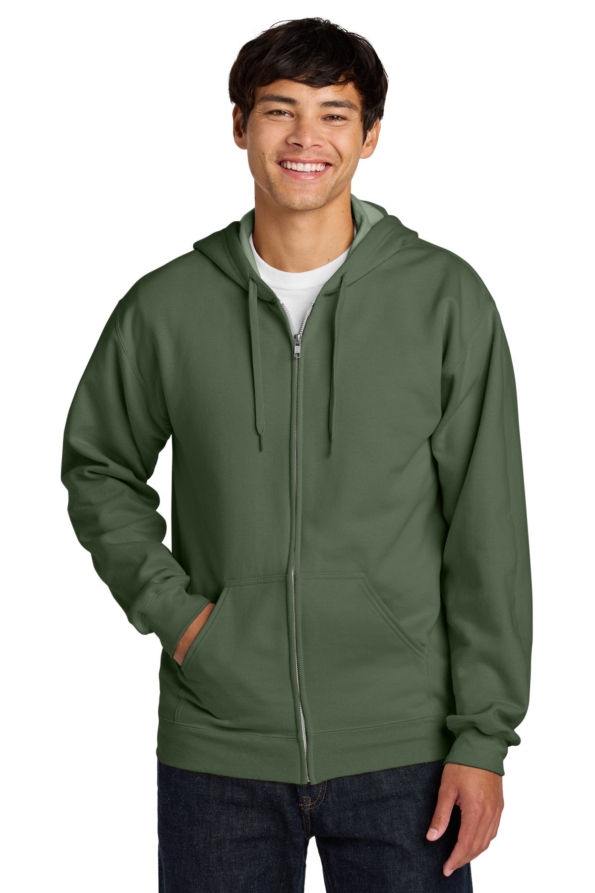 Gildan Softstyle Midweight Fleece Full-Zip Hooded Sweatshirt SF600 in Military Green