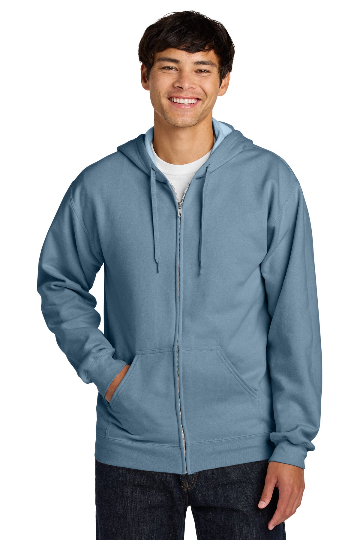 Gildan Softstyle Midweight Fleece Full-Zip Hooded Sweatshirt SF600 in Stone Blue