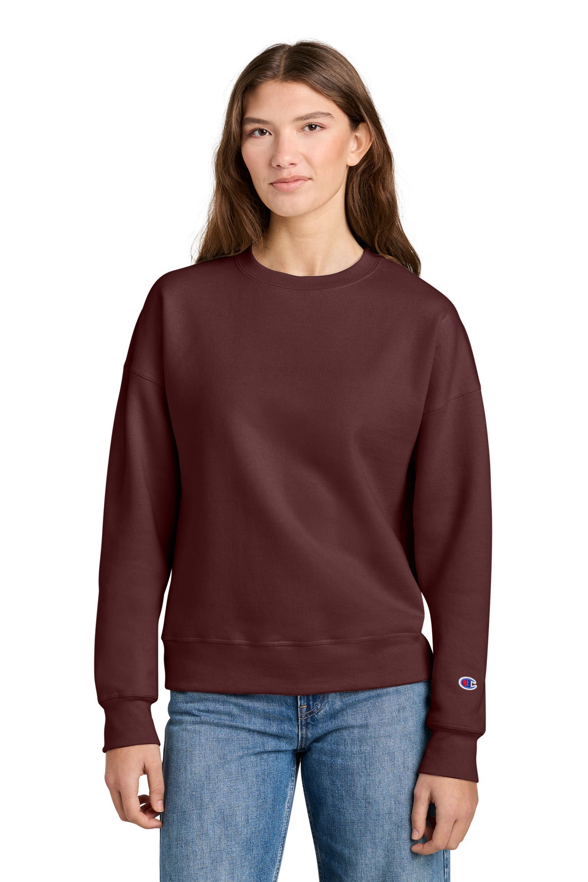 Champion Women's Powerblend Crewneck Sweatshirt SL650 in Maroon
