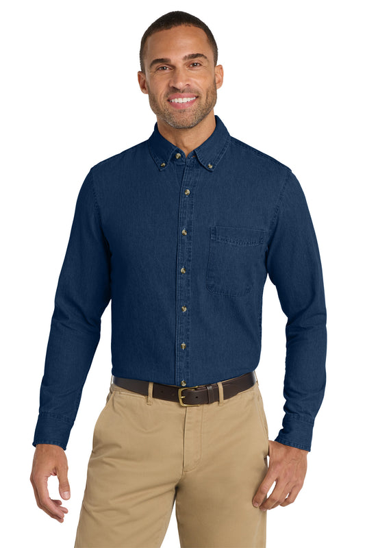 Port & Co Long Sleeve Value Denim Shirt. SP10 in Ink Blue