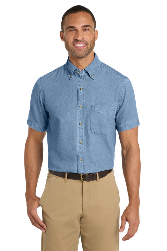 Port & Co Short Sleeve Value Denim Shirt. SP11 in Faded Blue