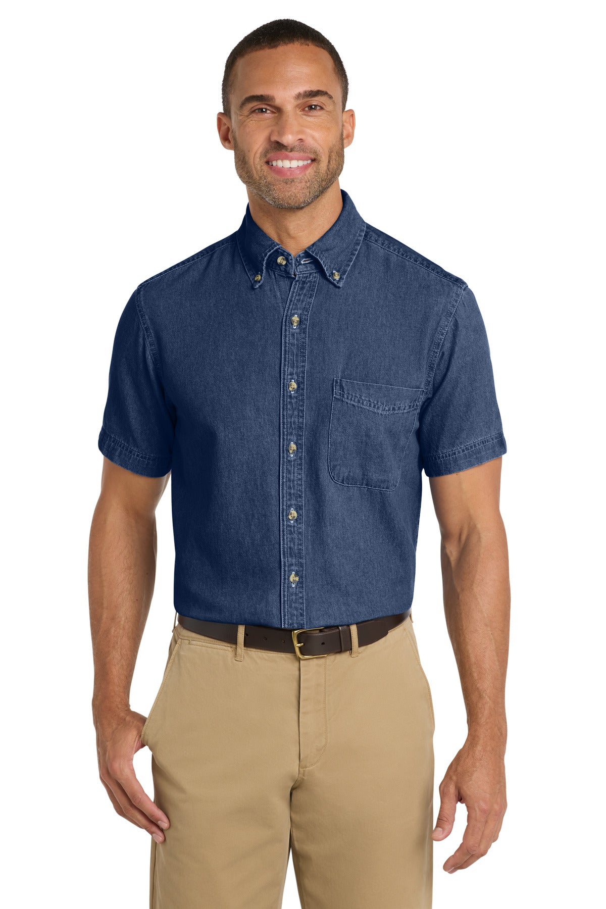 Port & Co Short Sleeve Value Denim Shirt. SP11 in Ink Blue