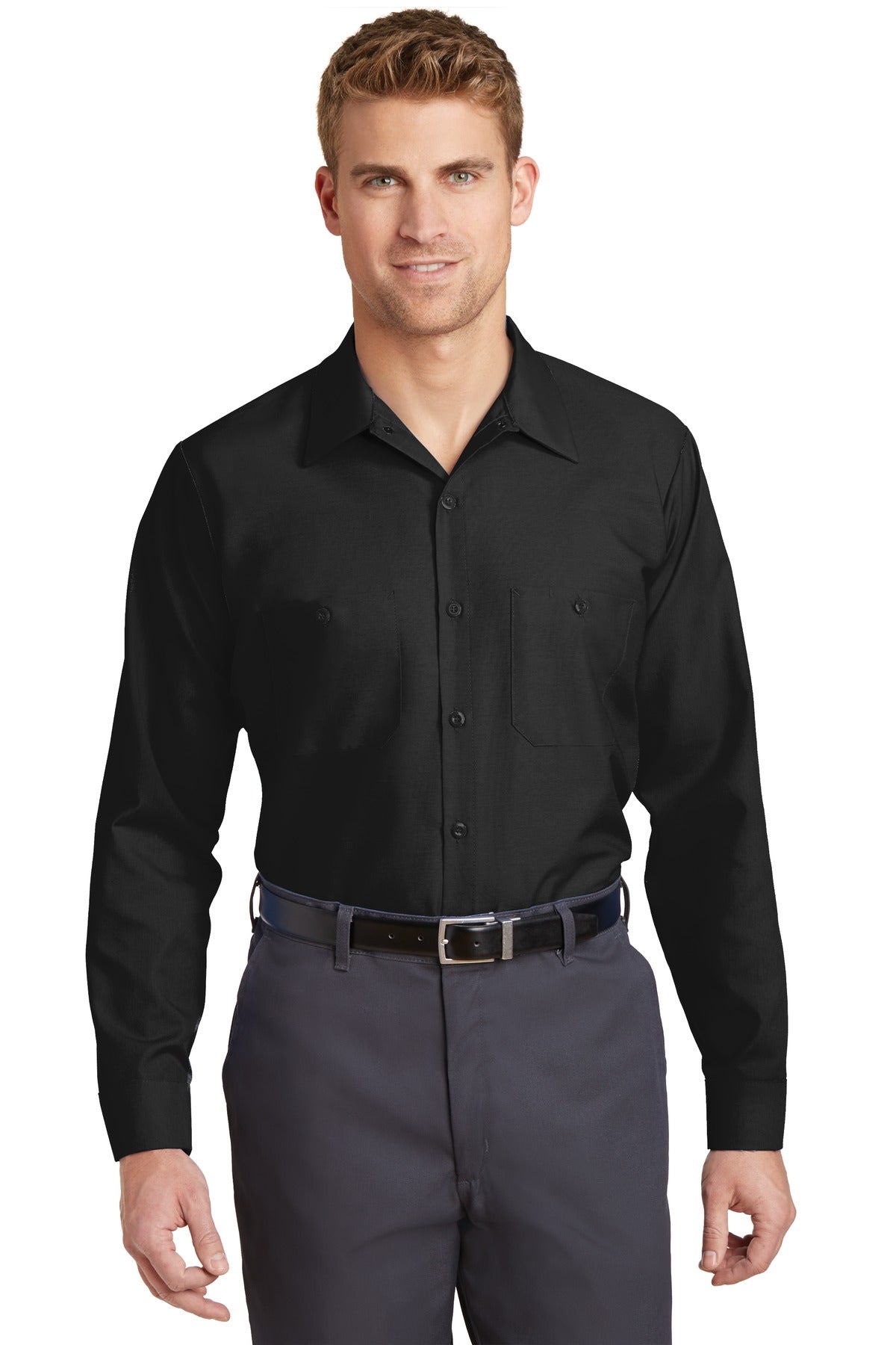 Red Kap Long Size  Long Sleeve Industrial Work Shirt. SP14LONG in Black
