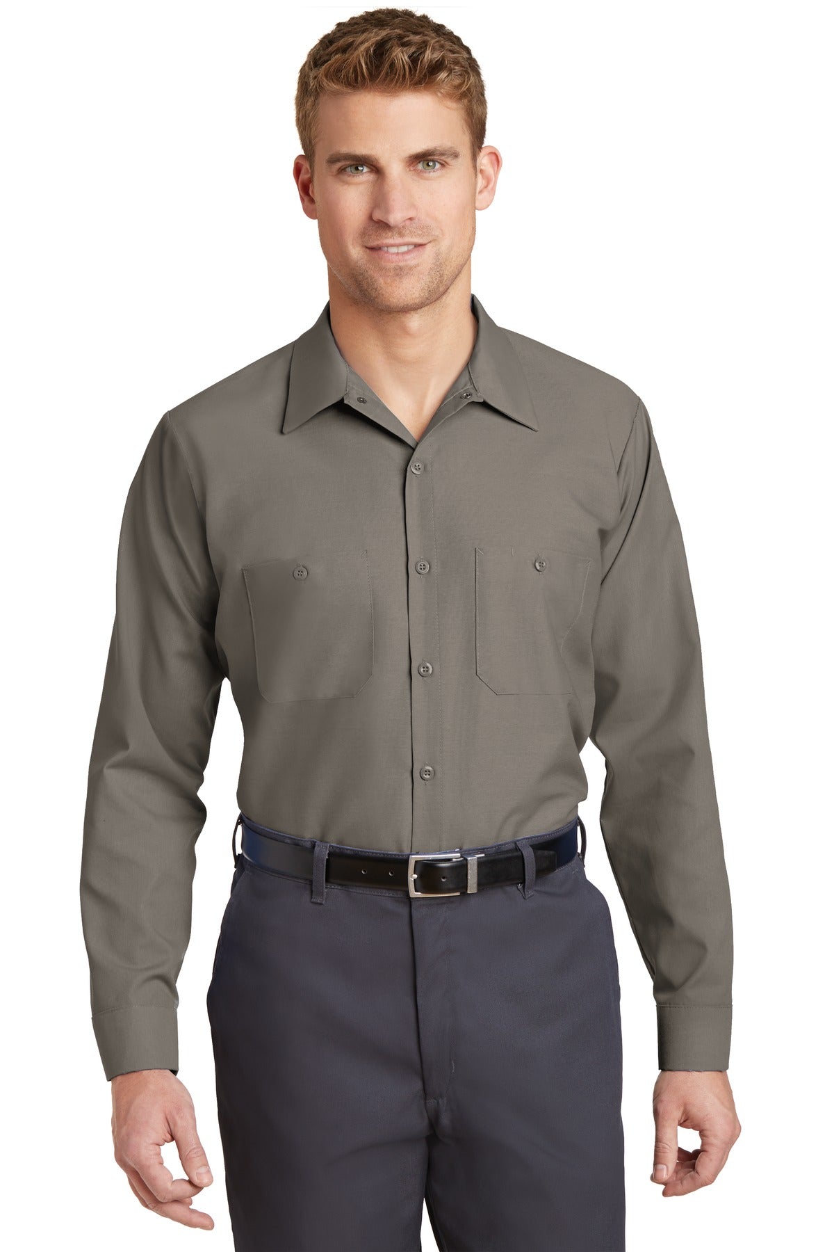 Red Kap Long Size  Long Sleeve Industrial Work Shirt. SP14LONG in Grey