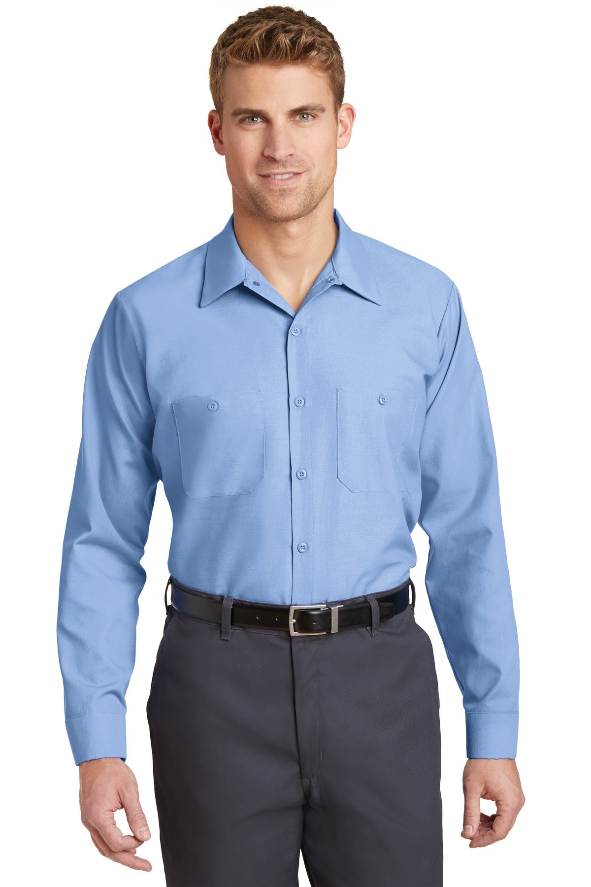 Red Kap Long Sleeve Industrial Work Shirt.  SP14 in Light Blue