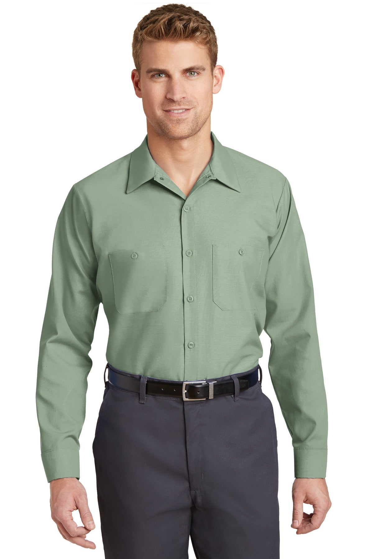 Red Kap Long Sleeve Industrial Work Shirt.  SP14 in Light Green