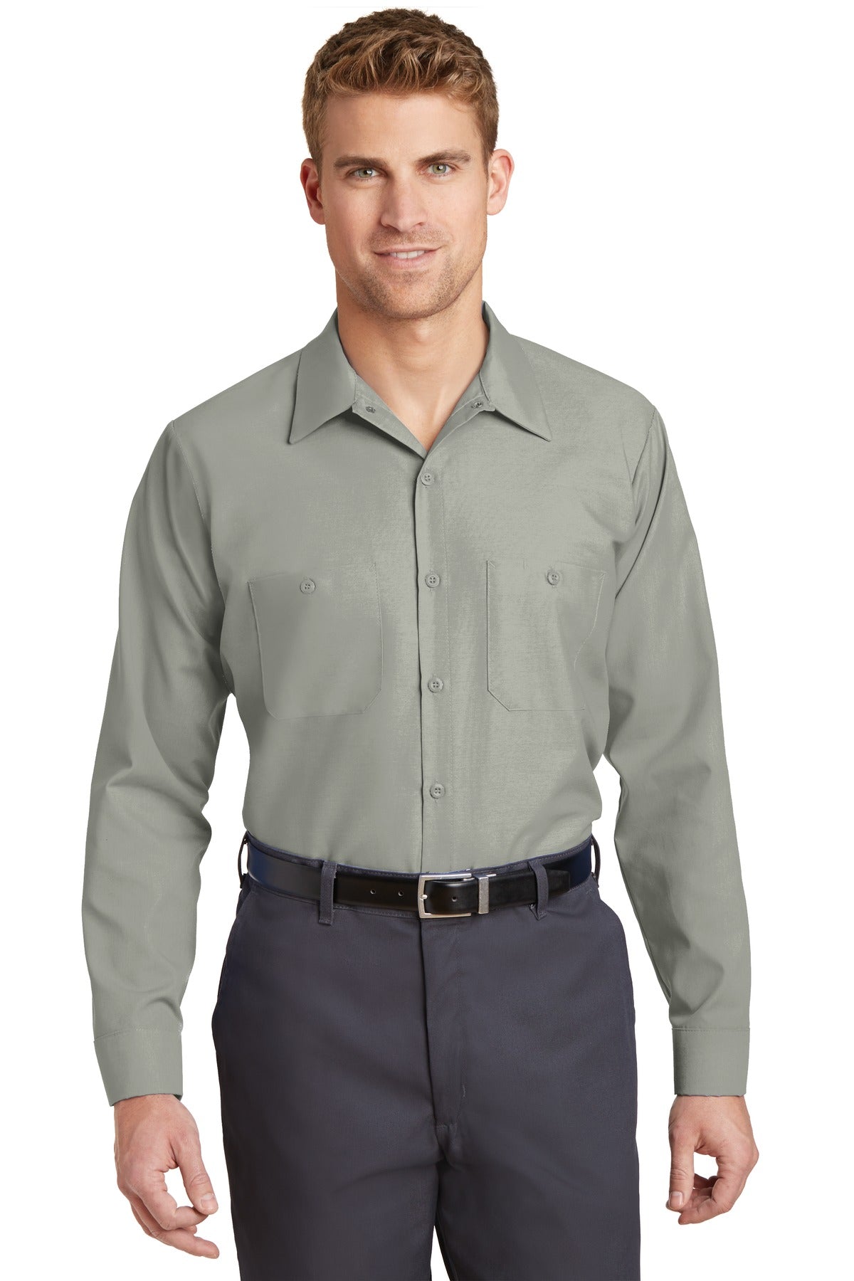 Red Kap Long Sleeve Industrial Work Shirt.  SP14 in Light Grey