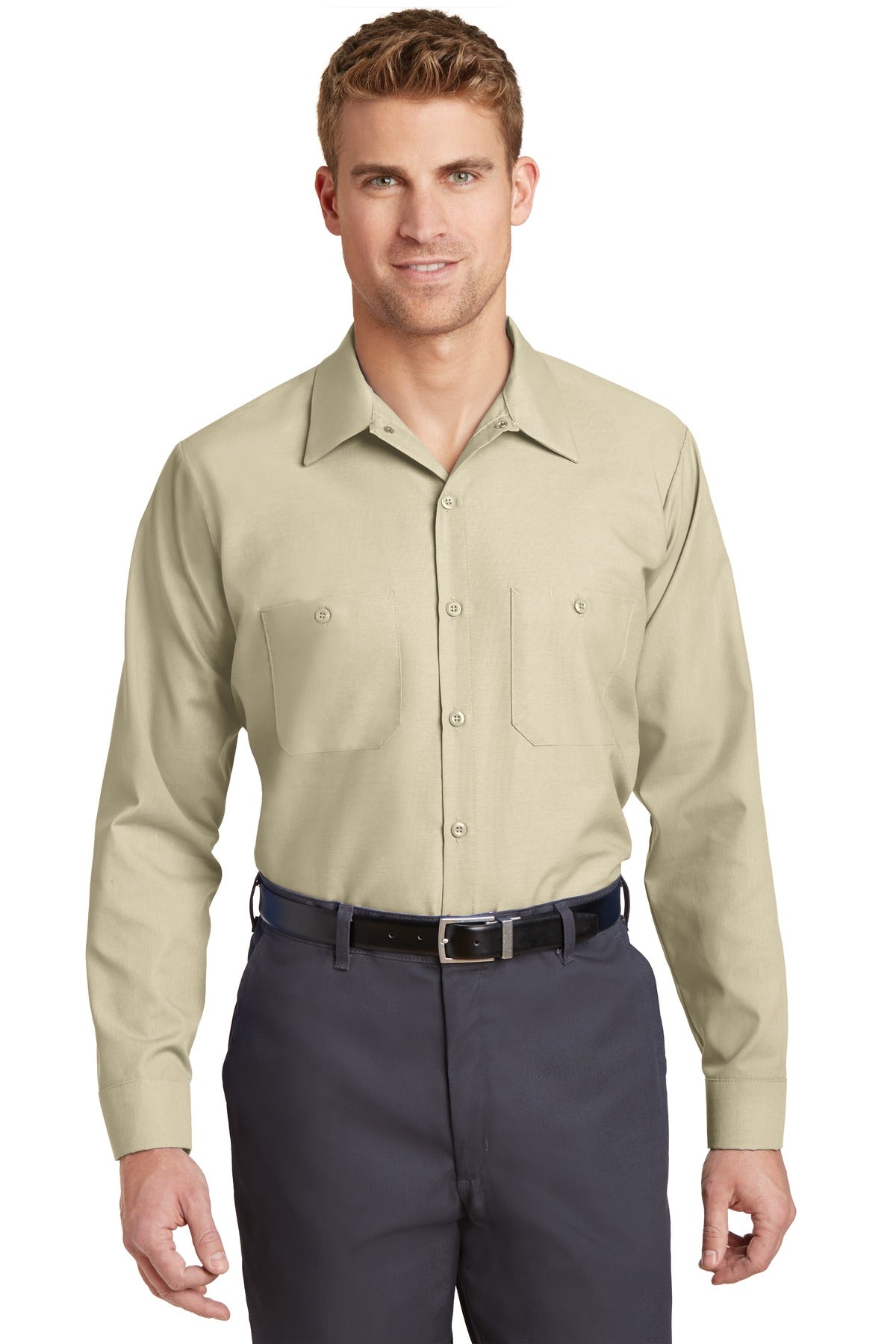 Red Kap Long Sleeve Industrial Work Shirt.  SP14 in Light Tan