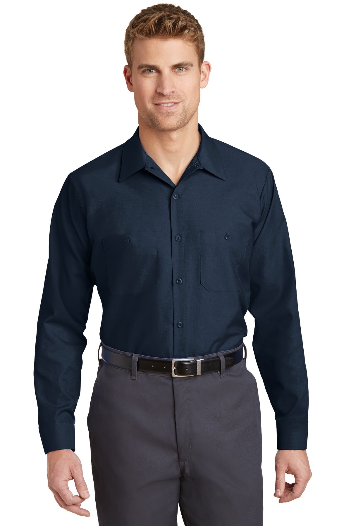 Red Kap Long Sleeve Industrial Work Shirt.  SP14 in Navy