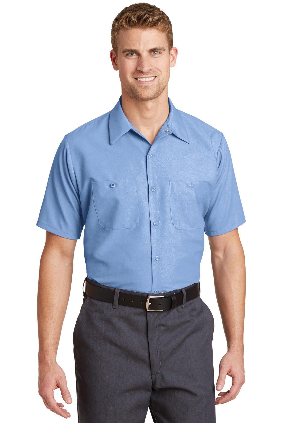Red Kap Short Sleeve Industrial Work Shirt.  SP24 in Light Blue