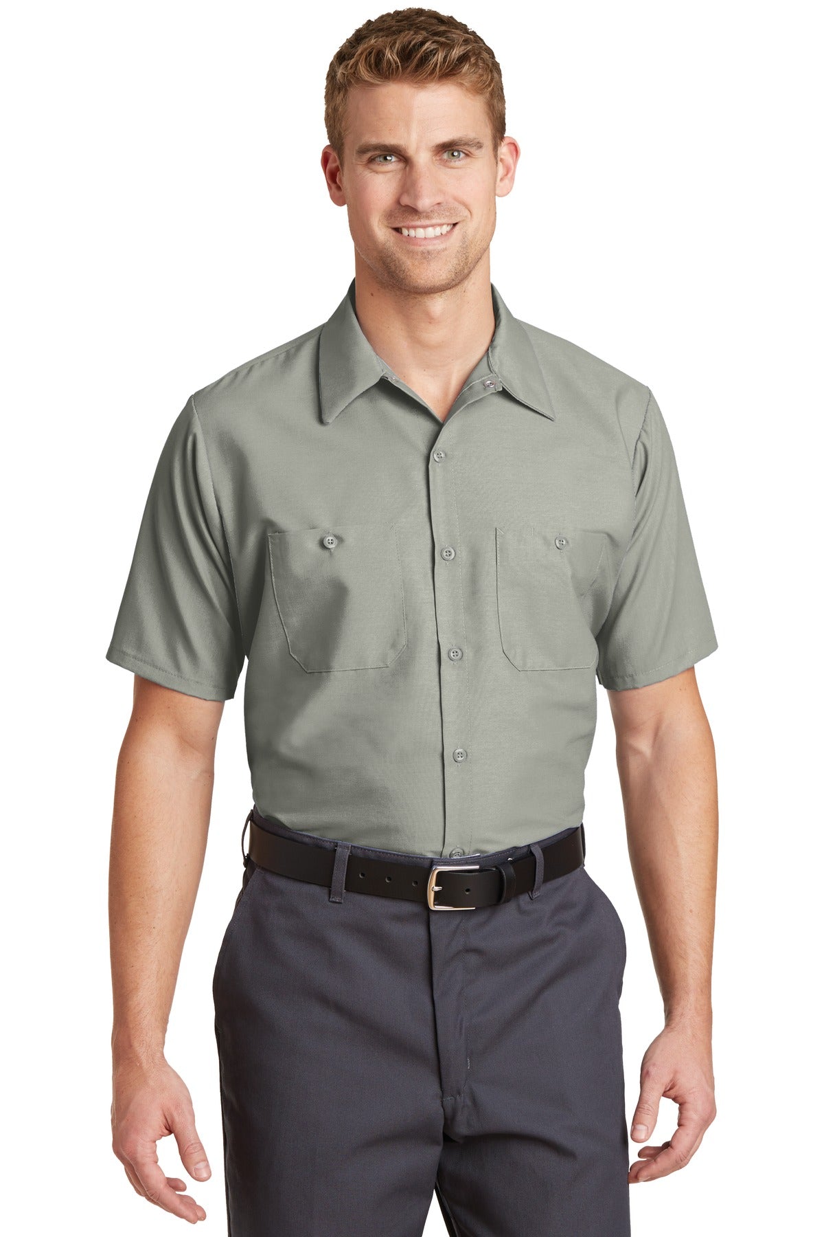Red Kap Short Sleeve Industrial Work Shirt.  SP24 in Light Grey