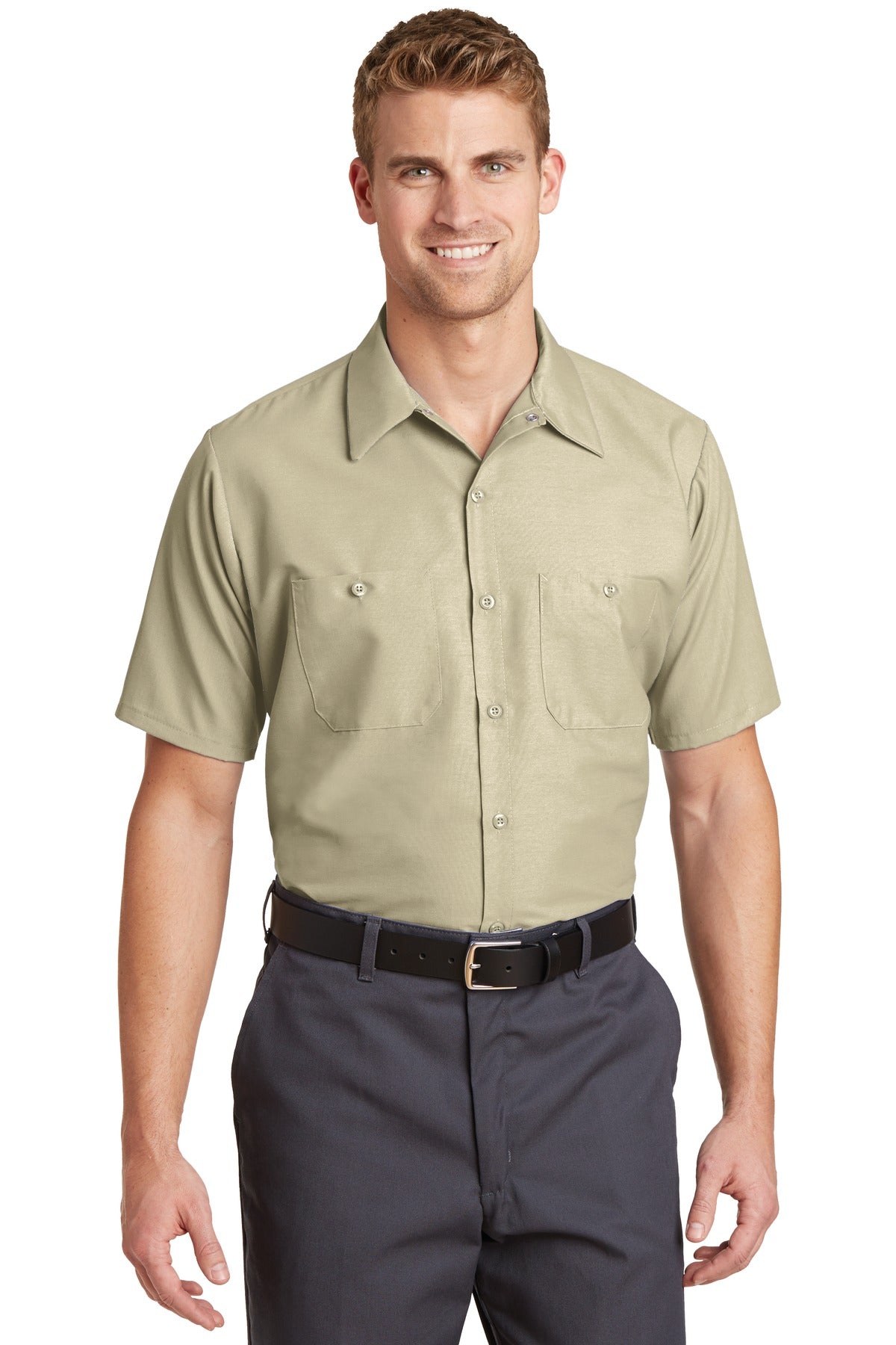 Red Kap Short Sleeve Industrial Work Shirt.  SP24 in Light Tan