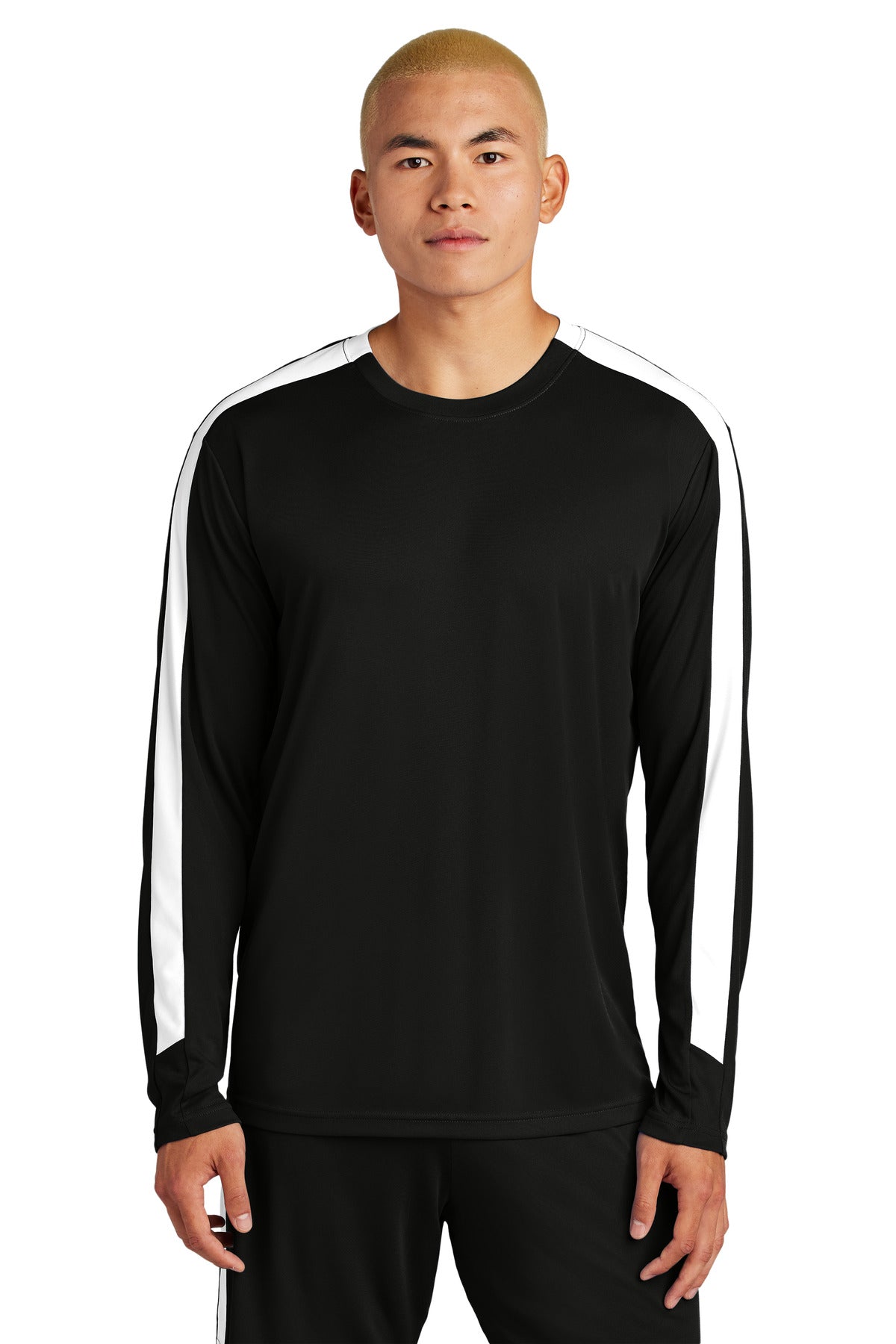Sport-Tek Competitor United Long Sleeve Crew ST100LS in Black/ White
