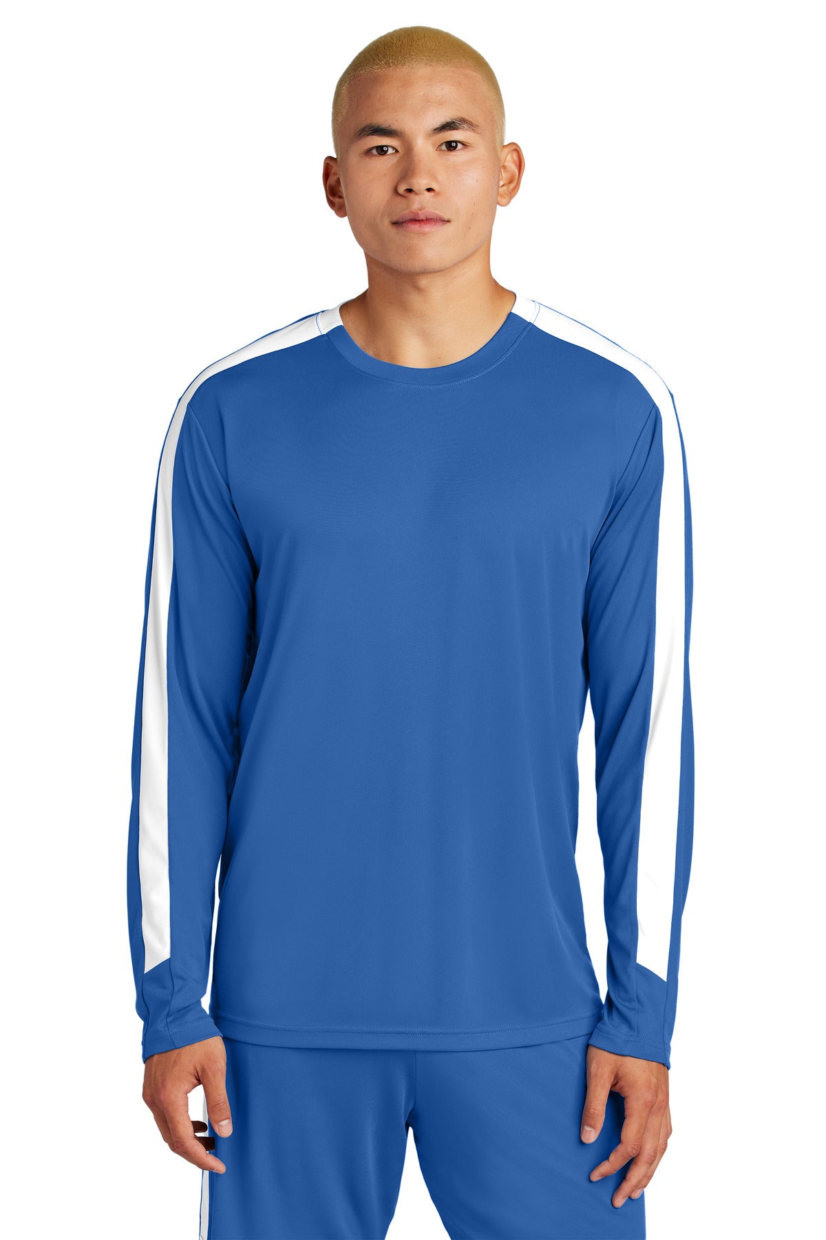Sport-Tek Competitor United Long Sleeve Crew ST100LS in True Royal/ White